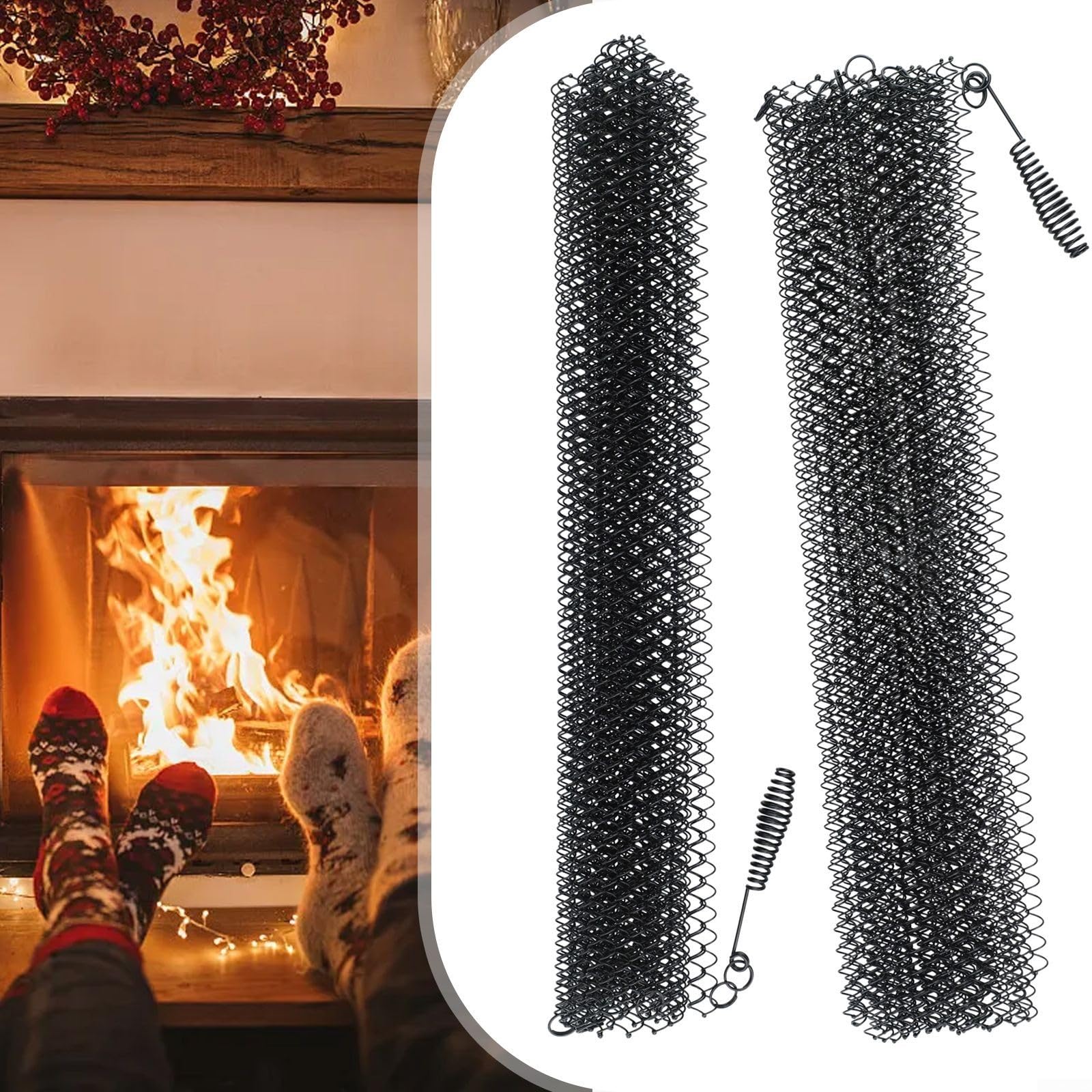 Confezione da 2 tende a rete per camino, con catena parascintille per focolare, rete metallica per intrappolare le scintille e consentire il passaggio del calore