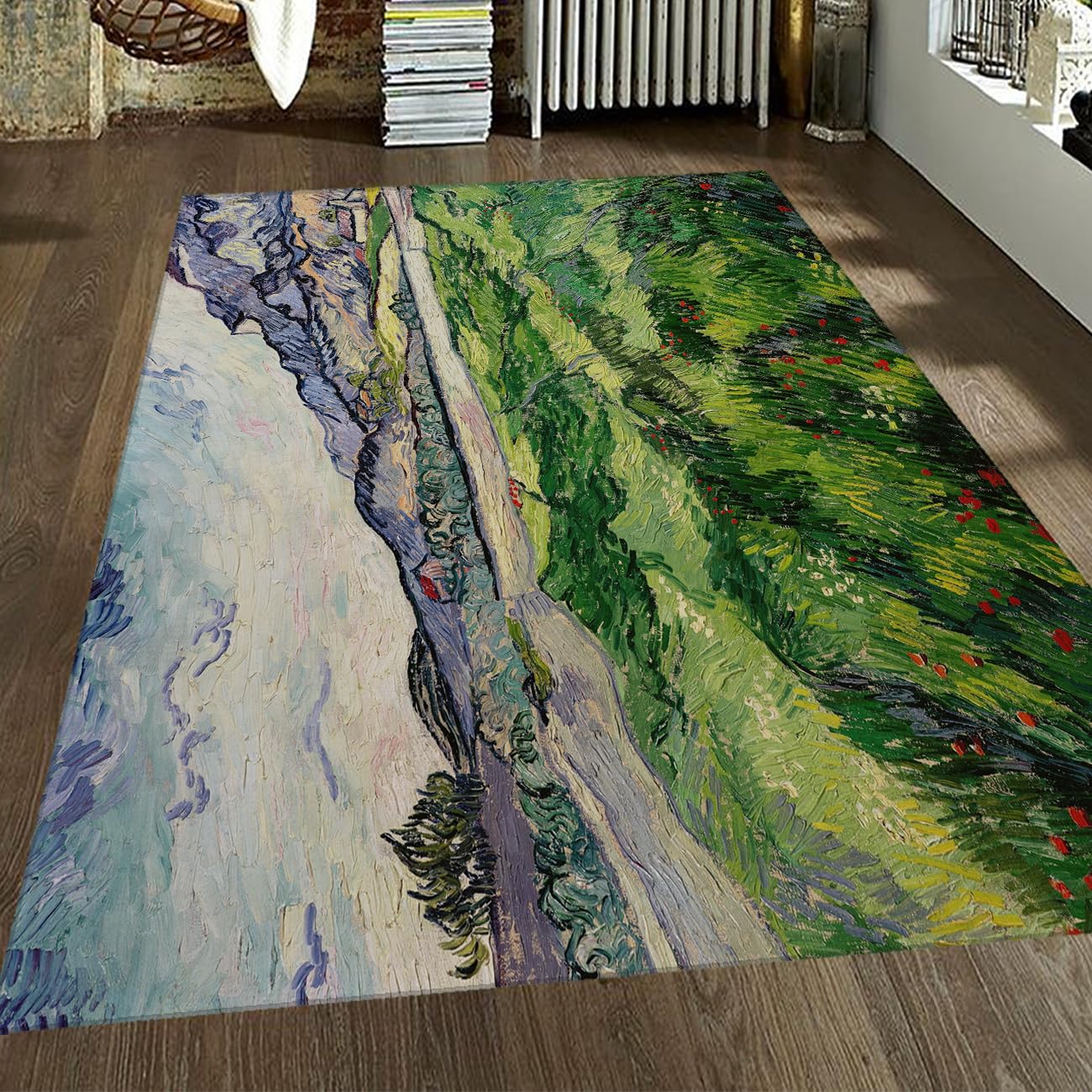 Tapis vert émeraude 120x150 cm lavable style vintage pour salon et chambre