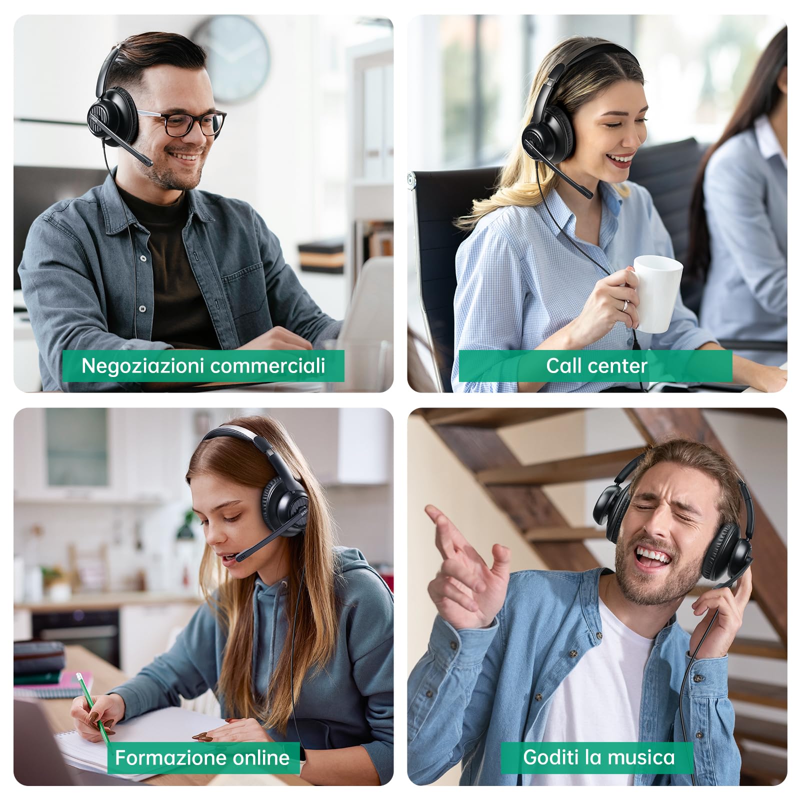 EKSA H8 Cuffie Per Pc Con Microfono, Cuffie Stereo Usb Con Cavo, Cuffie Con Cancellazione Del Rumore, Cuffie Usb-C/Usb-A E Jack Da 3,5 Mm, Cuffie Over-Ear Per Laptop/Ufficio/Call Center/Team