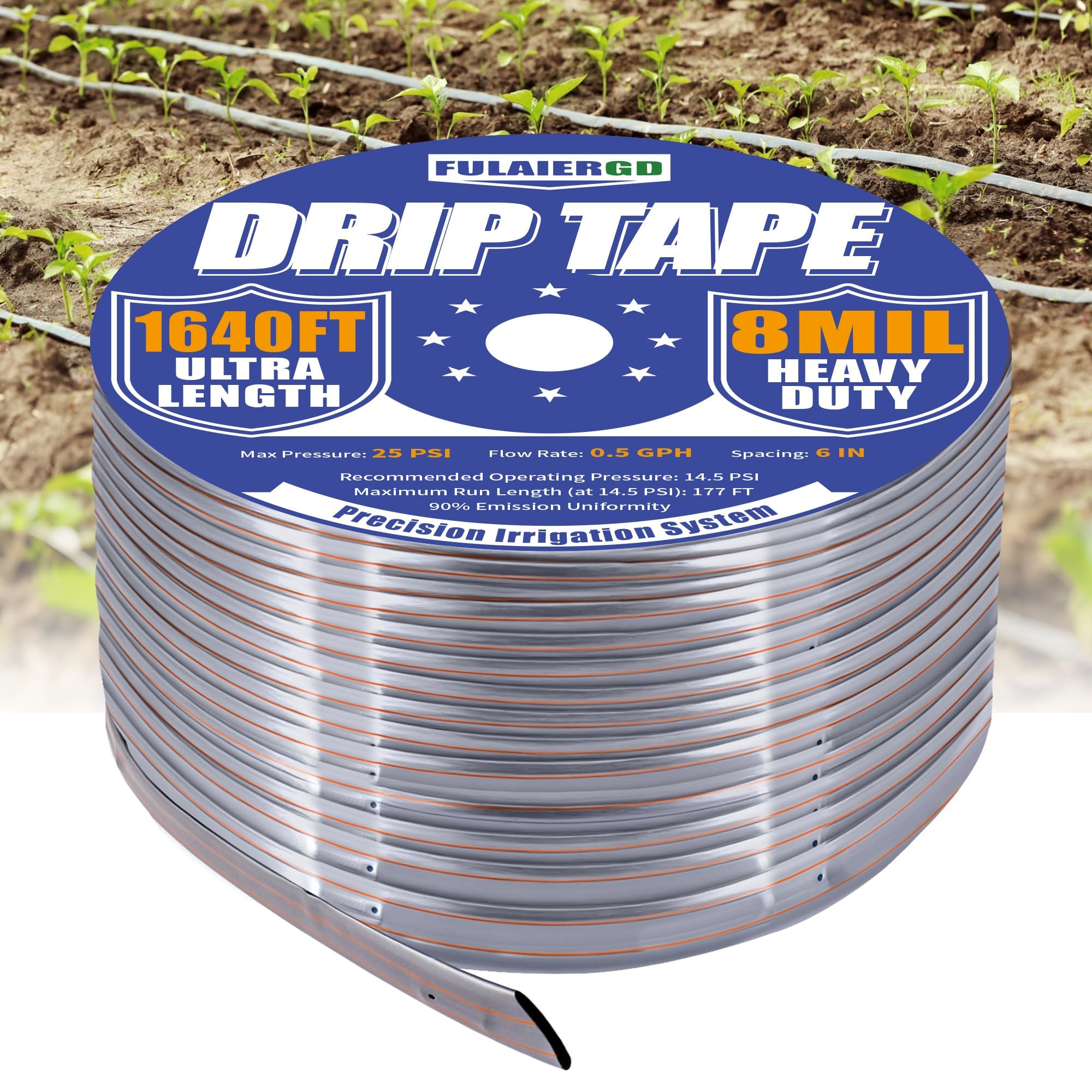 Nastro antigoccia da 1640 m, rotolo di spaziatura da 15,2 cm, nastro per irrigazione a goccia da 8 mil, tubo per irrigazione a foro 0,5 GPH/foro tubo per irrigazione argento anti-uccelli design