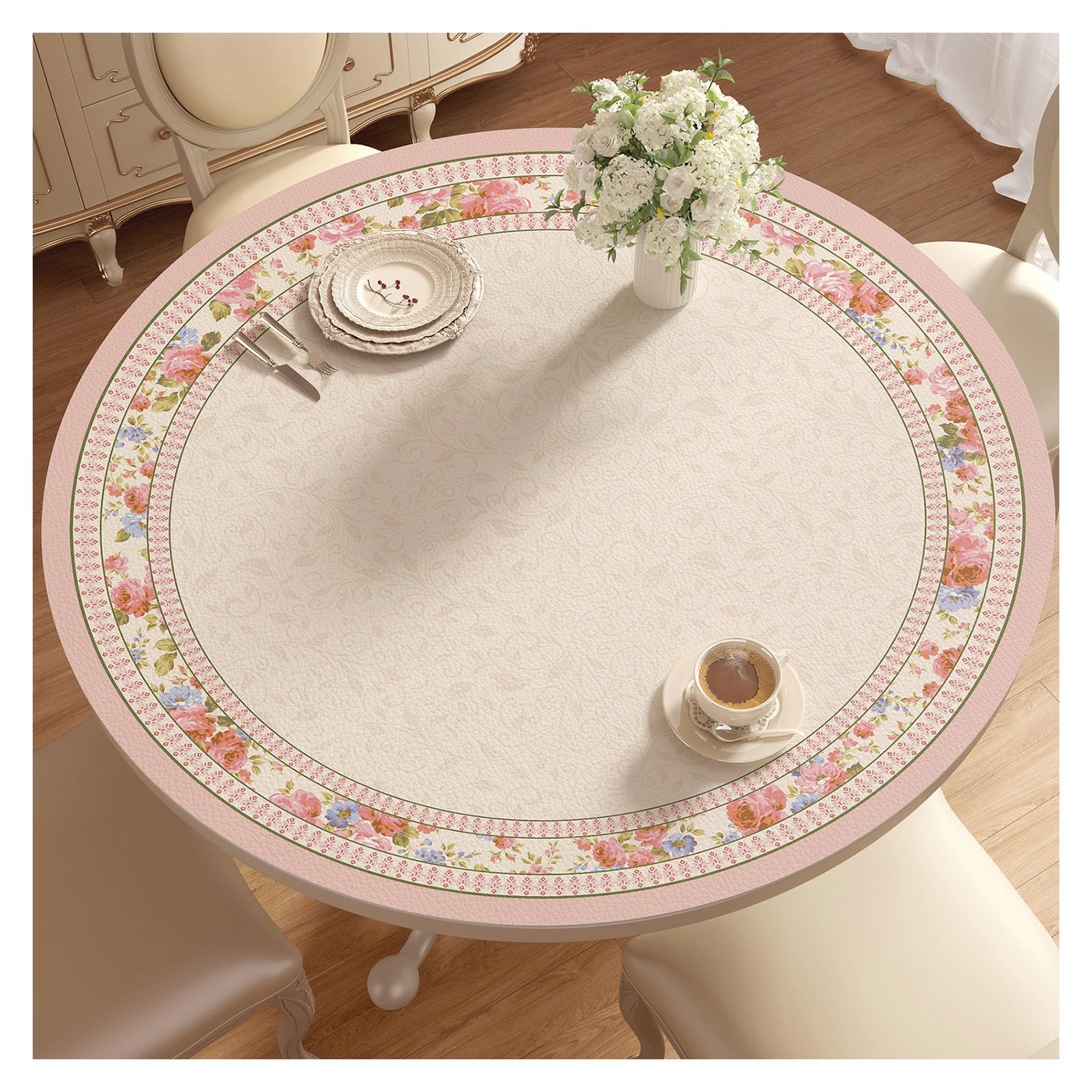Protection de table ronde en cuir PU imperméable pour salle à manger et extérieur
