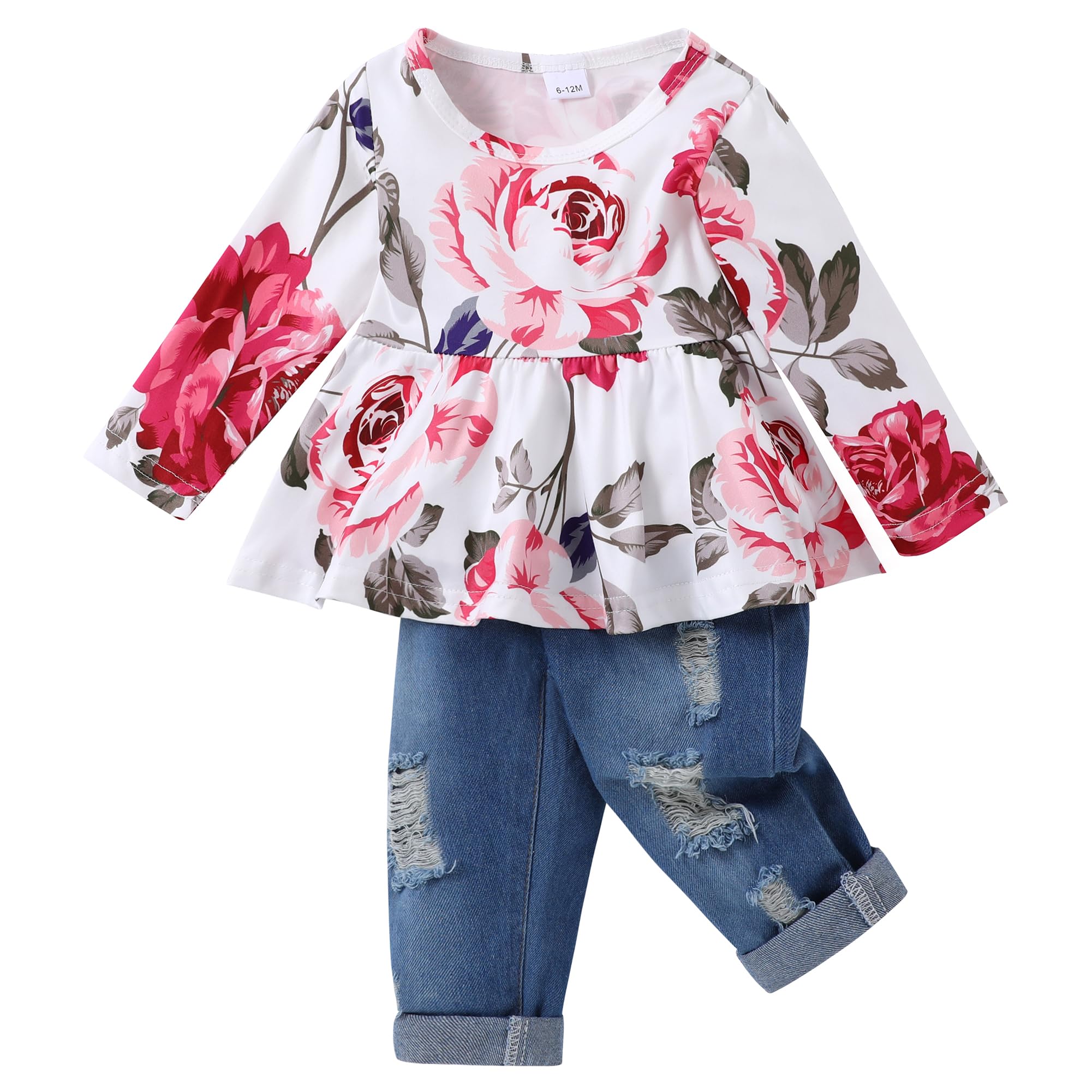 CARETOO Girls Clothes Stroje dla dziewczynek, śliczna dziewczynka, kwiatowa, z krótkim rękawem, zestaw kwiatów Ruffle Top