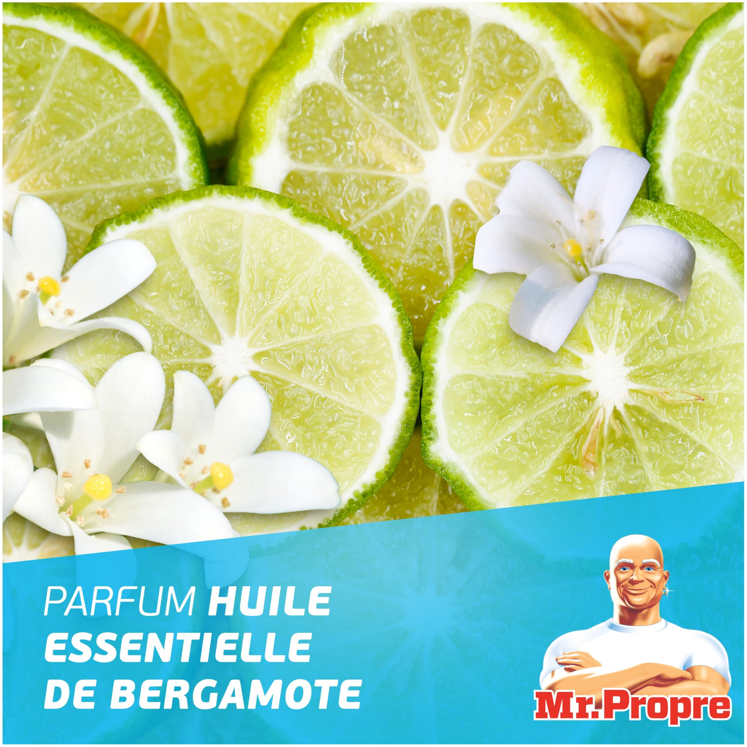 Mr. Propre Nettoyant Liquide Sol Multi-Usages Parfum Bergamote 1L x6 | Grand format (1L).Élimine Jusqu'à 99.9% Graisse et Saleté, Sans Traces, Fraîcheur Longue Durée