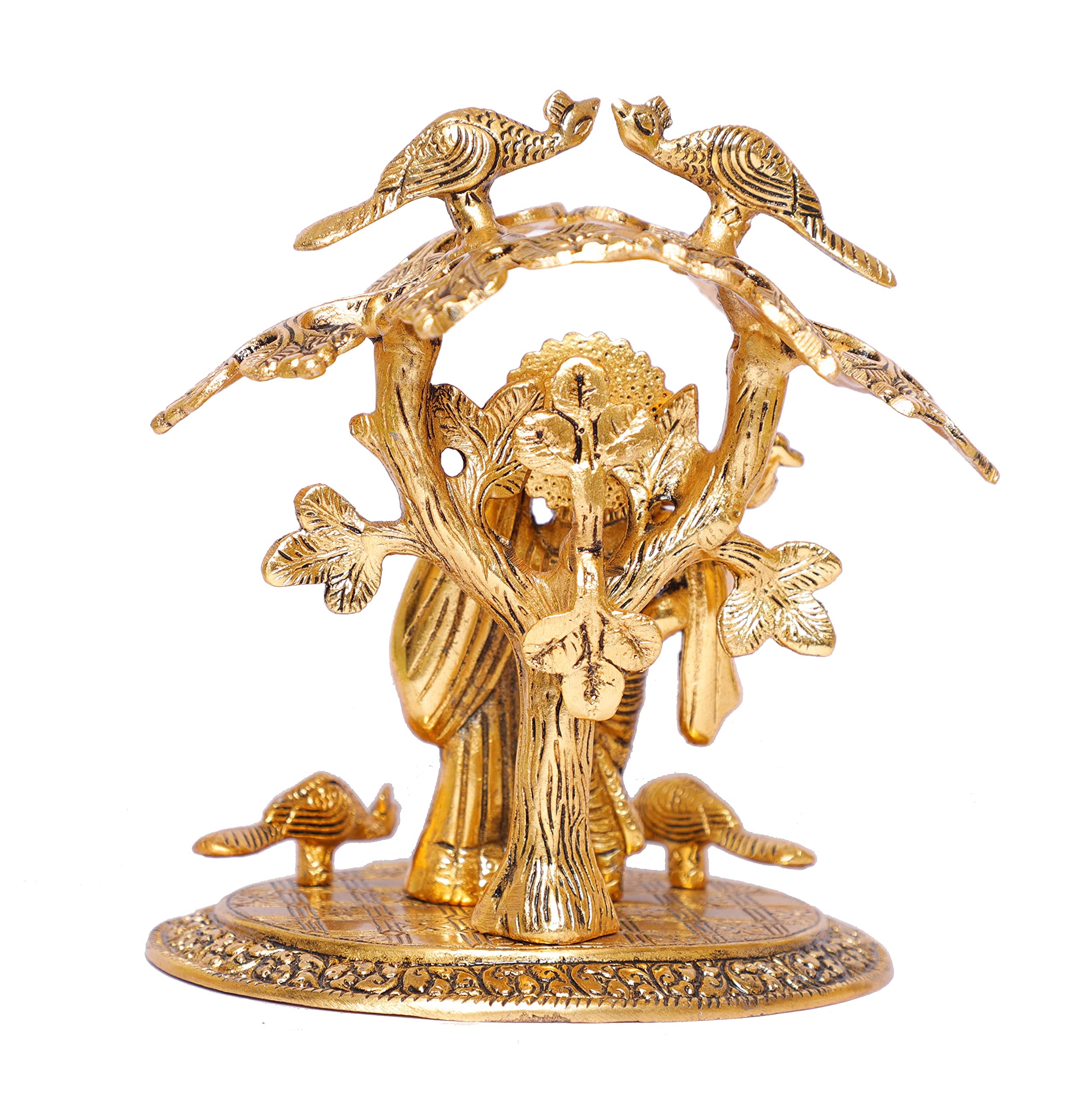 Prince Home Decor & Gifts Fabric Gold Oxidized Finish Radha Krishna Playing Flute Under Tree God Idols for Home Decor (Multicolour, Standard) - Image 7 thumbnail
