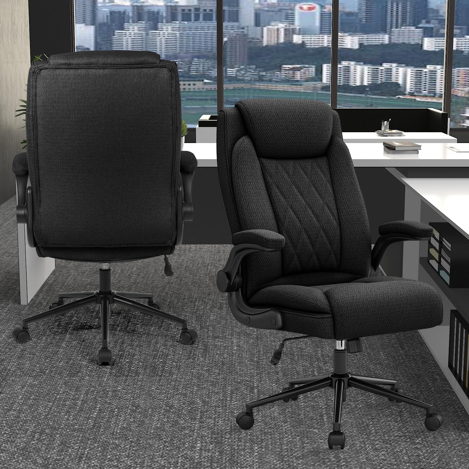 Youhauchair Chaise Bureau Ergonomique, Chaise de Bureau 200 kg pour Personnes de Grande Taille, Fauteuil de Bureau avec Accoudoirs Relevables, Fauteuil de Direction à Dossier Haut, Noir