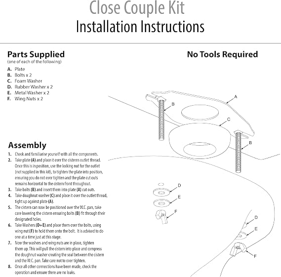 PlumbEZ Easy Fit Close Coupling Kit for Close Coupled Toilets - No Tools Required Bolt and Gasket Donut Kit for Close Coupled Toilet Cistern Kit with Reliable Toilet Seal Ring