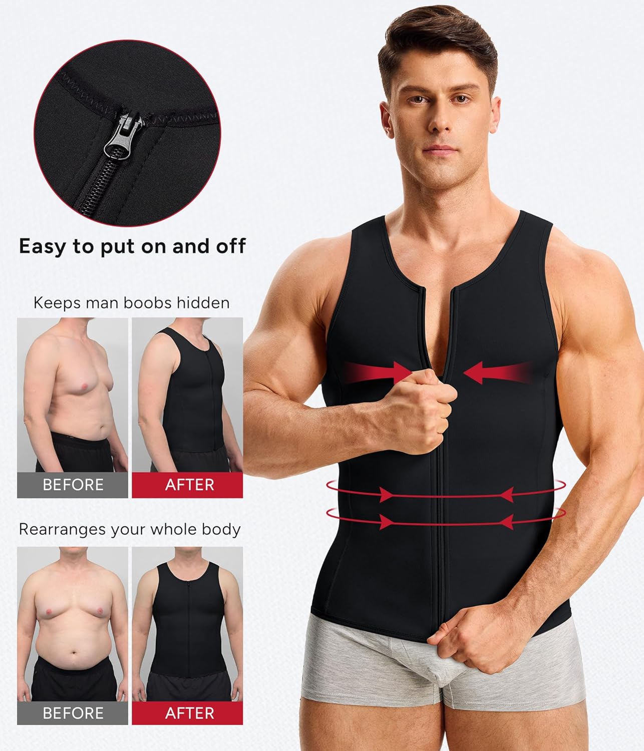 Nebility Mens Shapewear Fajas para Hombres Compression Shirt Men Body Shaper Tank Top Compression Undershirt Sleeveless Vest - Image 4