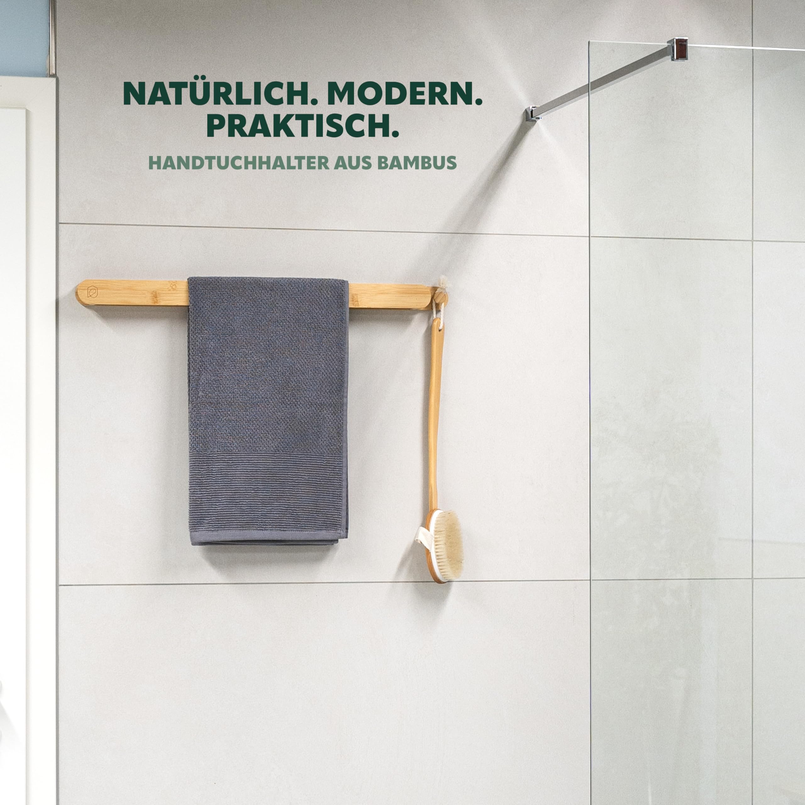 Porte-Serviettes Bambou 2 Bras Naturel - Porte-Torchon Cuisine Salle De Bain, Fixation Adhésive 3M Ou Vis, Design Épuré Et Durable