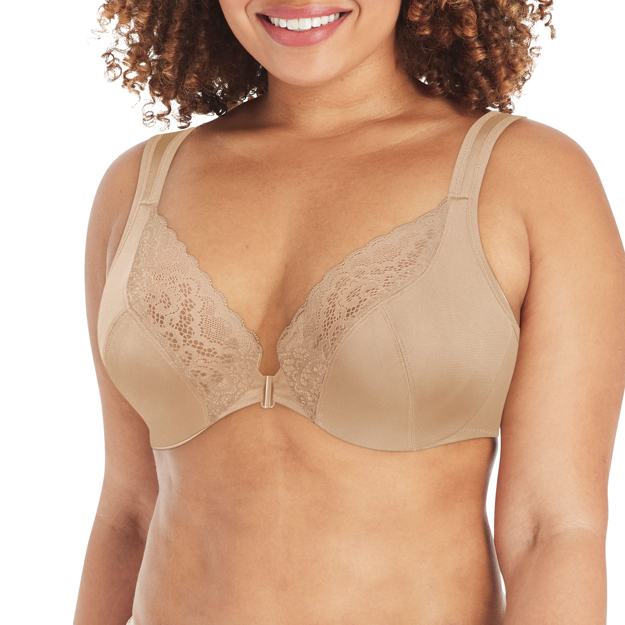 PLAYTEX Womens Secrets Front-Close No-Poke Dreamwire Underwire Bra, Cooling Trusupport Bra, Taupe, 46F