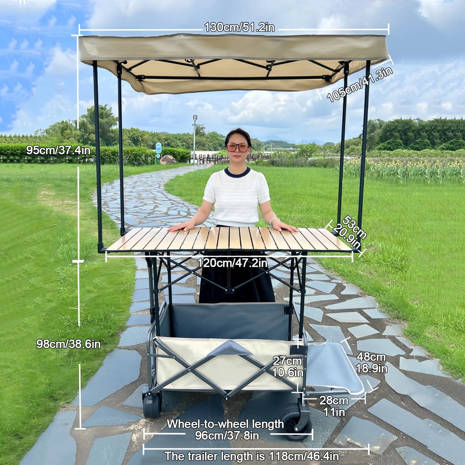 HARELA Genérico Puesto de Mercado con toldo, Móvil de Venta Ambulante de Comida, Carrito De Vendedor De Comida para Puestos Callejeros, Ferias De Artesanía(Black)