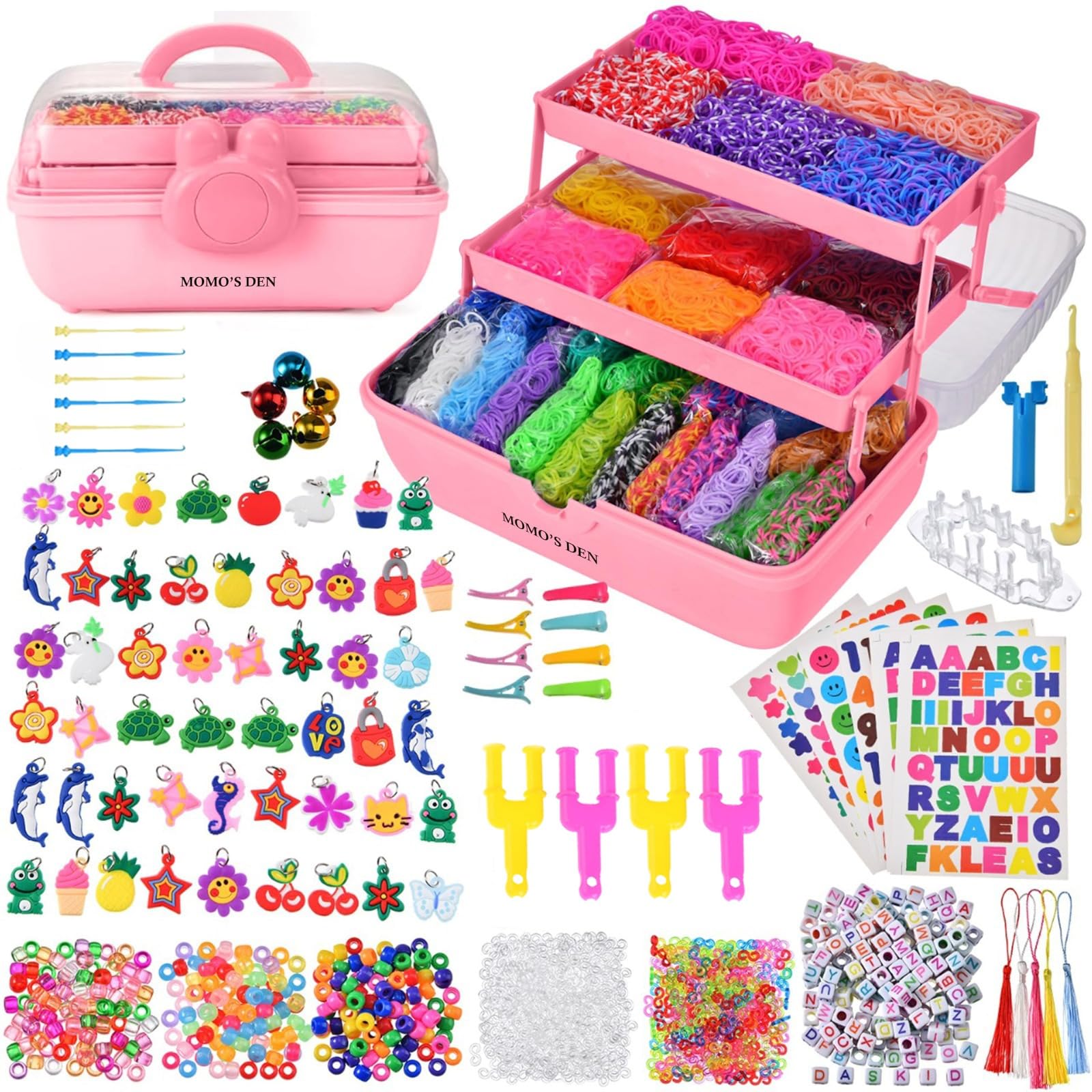Momo's Den Loom Band Kit for Kids, Friendship Bracelet Craft Set with Beads & Accessories, Jewelry Making Kit, Charm Bracelet Kit, Gift for Girls - Perfect Craft Kit for Kids (17000 Bear) โ image 1