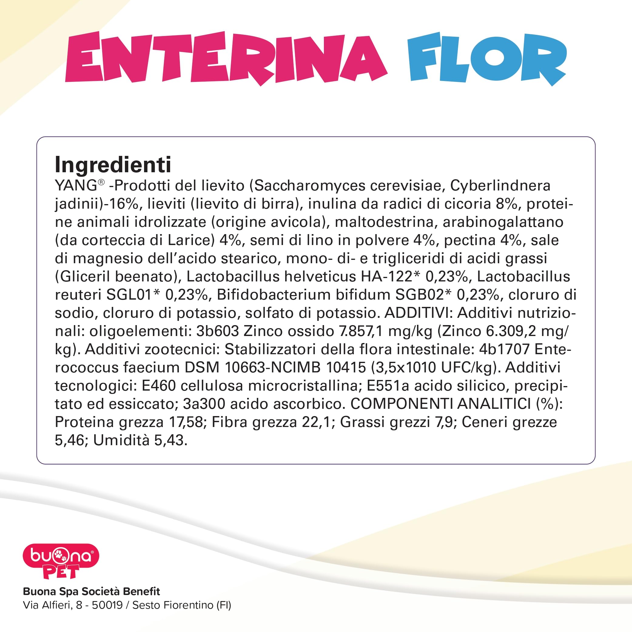 Buona Pet Enterina Flor 100 CPR di Mangime Complementare per Cani e Gatti, Favorisce Il Benessere della Flora Intestinale con Probiotici e Prebiotici, Inulina, Zinco e Pectina, Made in Italy