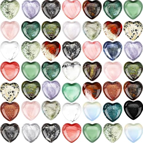 Fumete 60 piezas de piedra de corazón natural de cristal multicolor de 0.78 pulgadas (0.787 in) de bolsillo, corazón tallado, palmera hinchada en