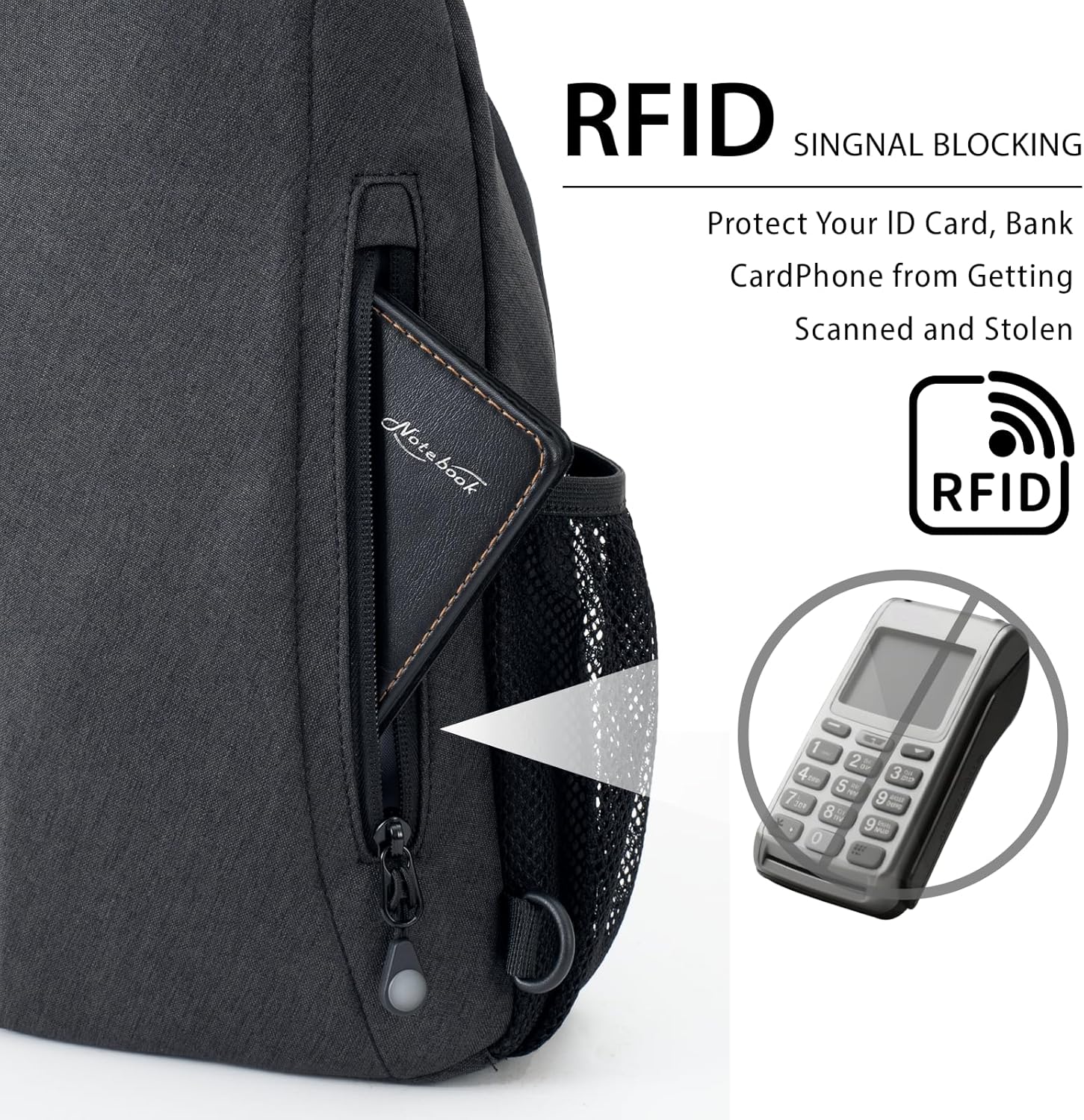 LEDAOU Crossbody Sling Bag Anti-Theft Sling Backpack Cross Body Shoulder Chest Bag Fanny Pack Travel Hiking (Black-Grey) - Image 6