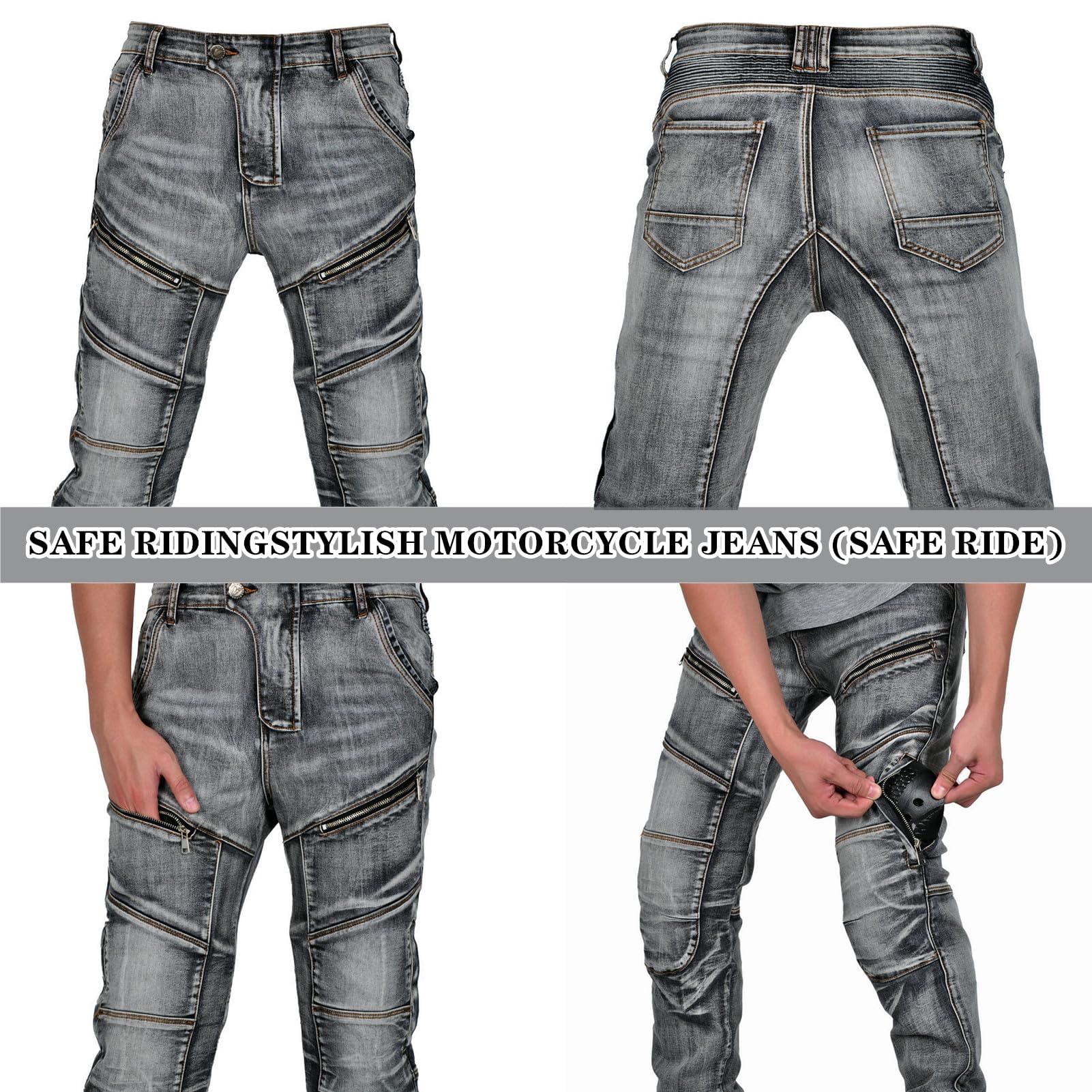 Pantaloni da Moto Uomini/Donne Fibra Aramidica Jeans Moto Uomo da Uomini E Donne Viene Fornito con 2 Paia di Protezioni per Anca E Ginocchio (Blu,XS)