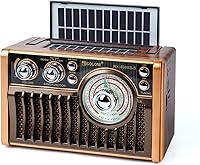 Vista 1 de Portable AM FM Radios, Retro Radios with High-Powered Speakers, Support USB Power and Solar Panels Charging.Bluetooth TF Card (Coffee)