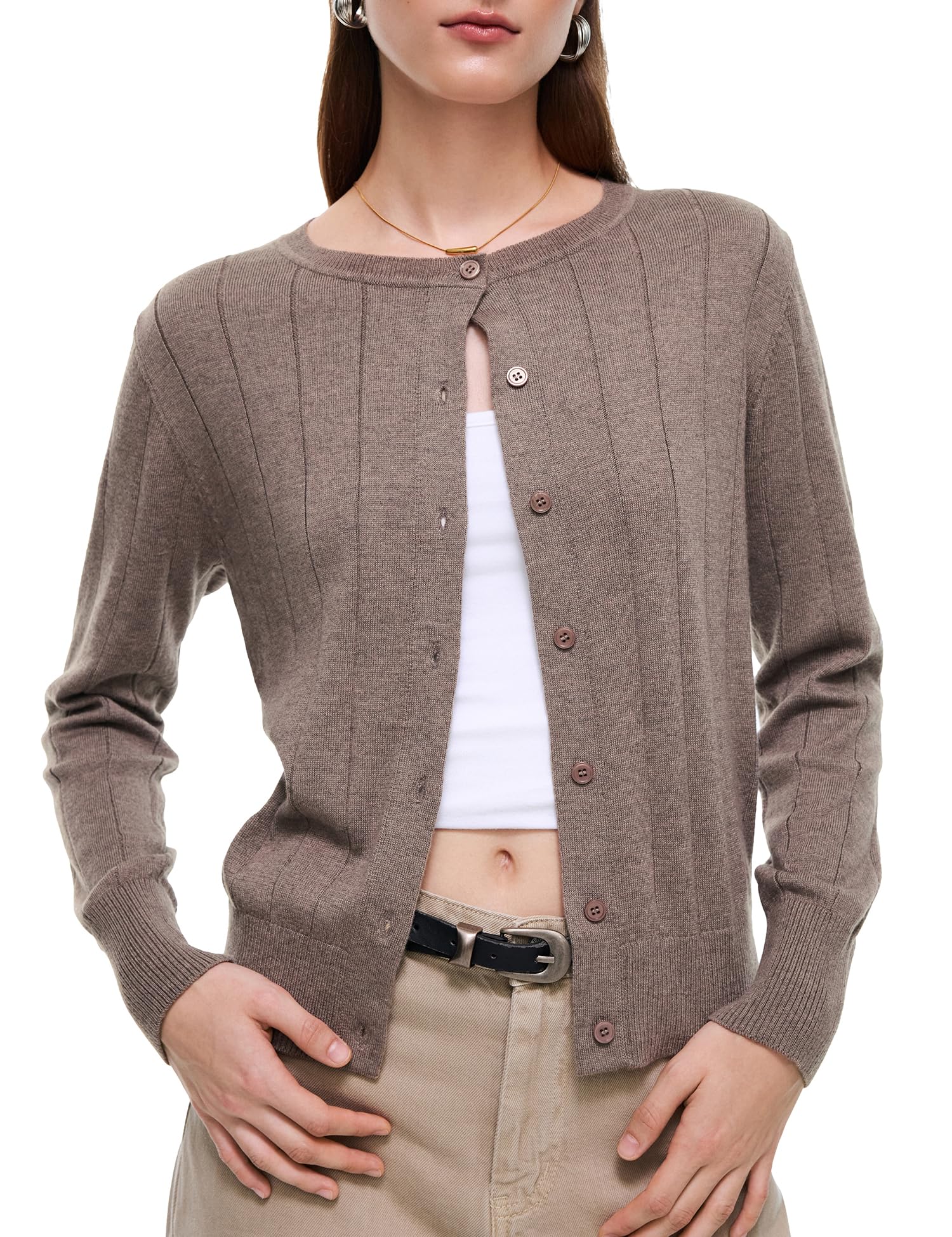C202 Women Lightweight Wool Cardigan Knit Fall Clothes,Camel Large