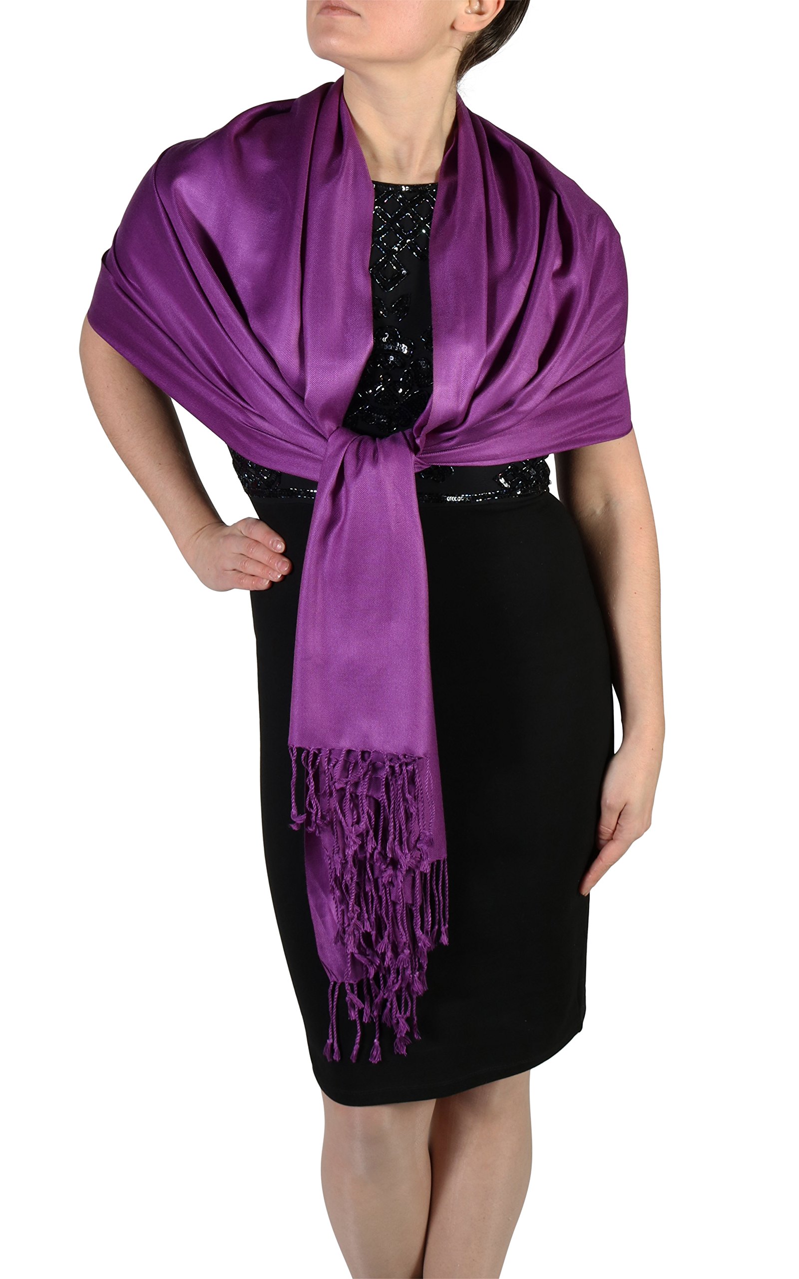York Shawls Stola sciarpa pashmina da donna - Con Nappine - (20+ colori), fatta a mano