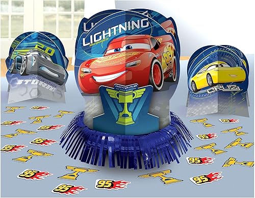 Amscan Disney Cars 3 centros de mesa y confeti, 1 juego