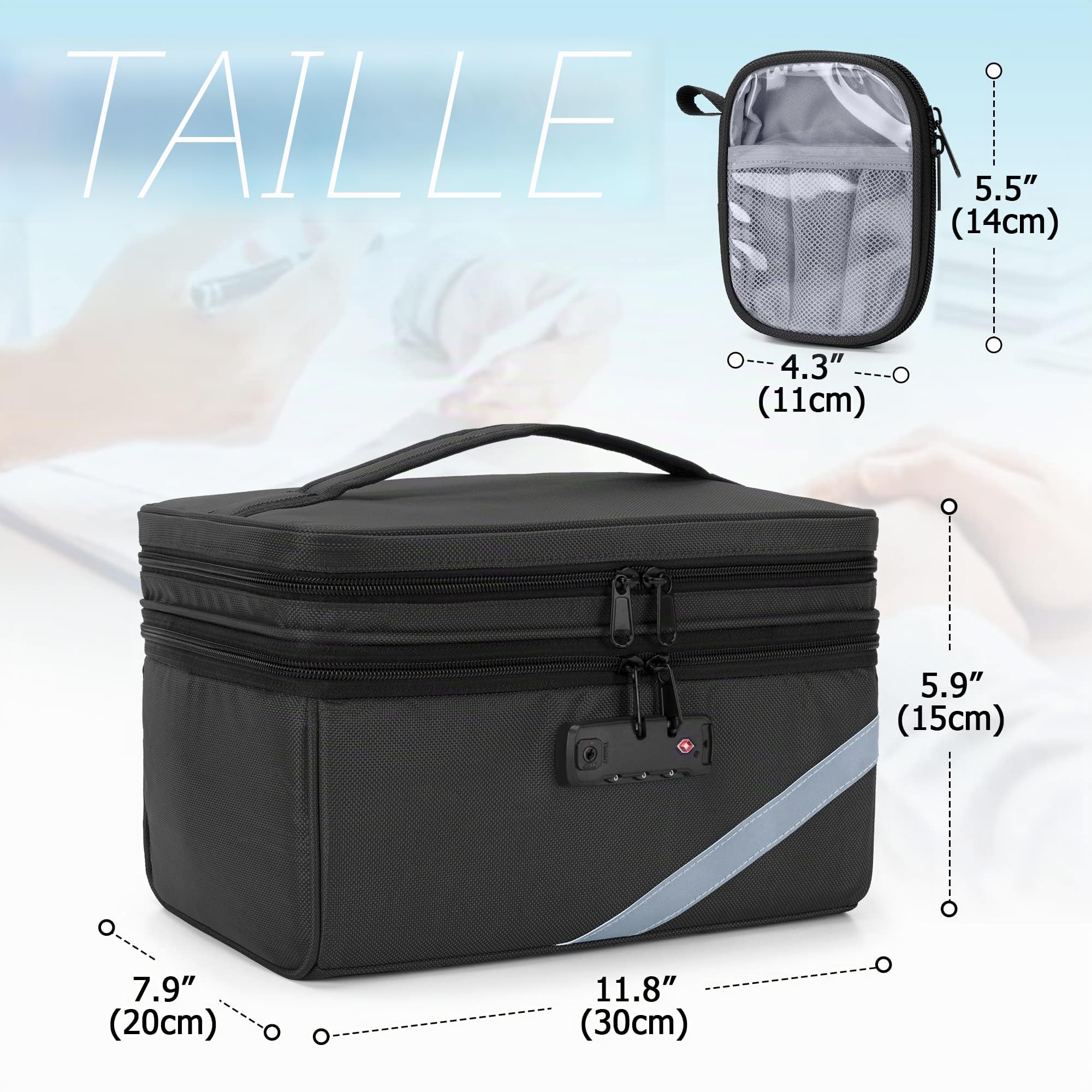 Trunab Petit Sac Médical avec Serrure à Combinaison, Trousse de Secours Verrouillable avec Mini Pochette pour La Maison, Les Voyages, Les Urgences, Gris (Sac Vide), Conception Brevetée