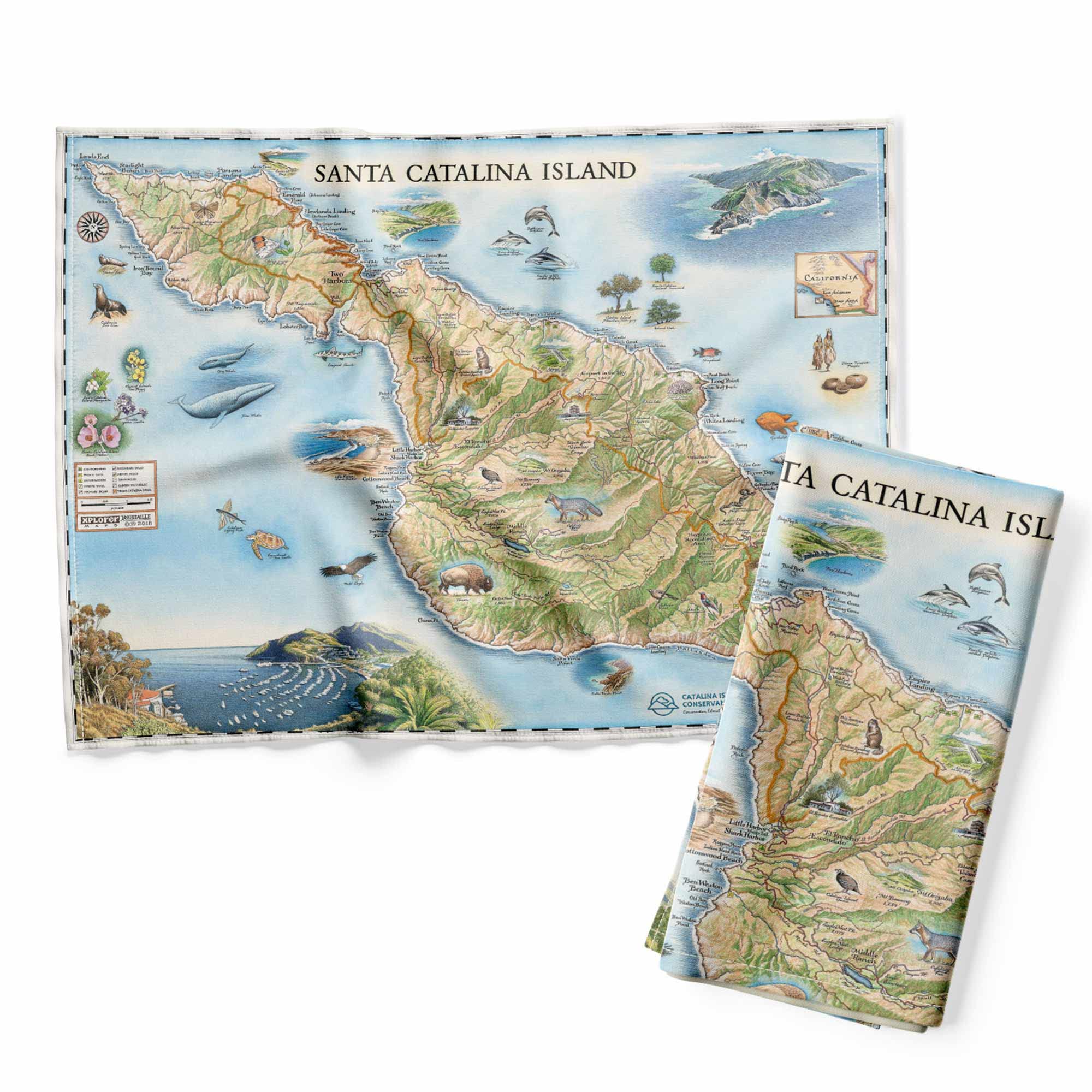Paño de cocina decorativo de 18 x 24 pulgadas con el mapa de Santa Catalina