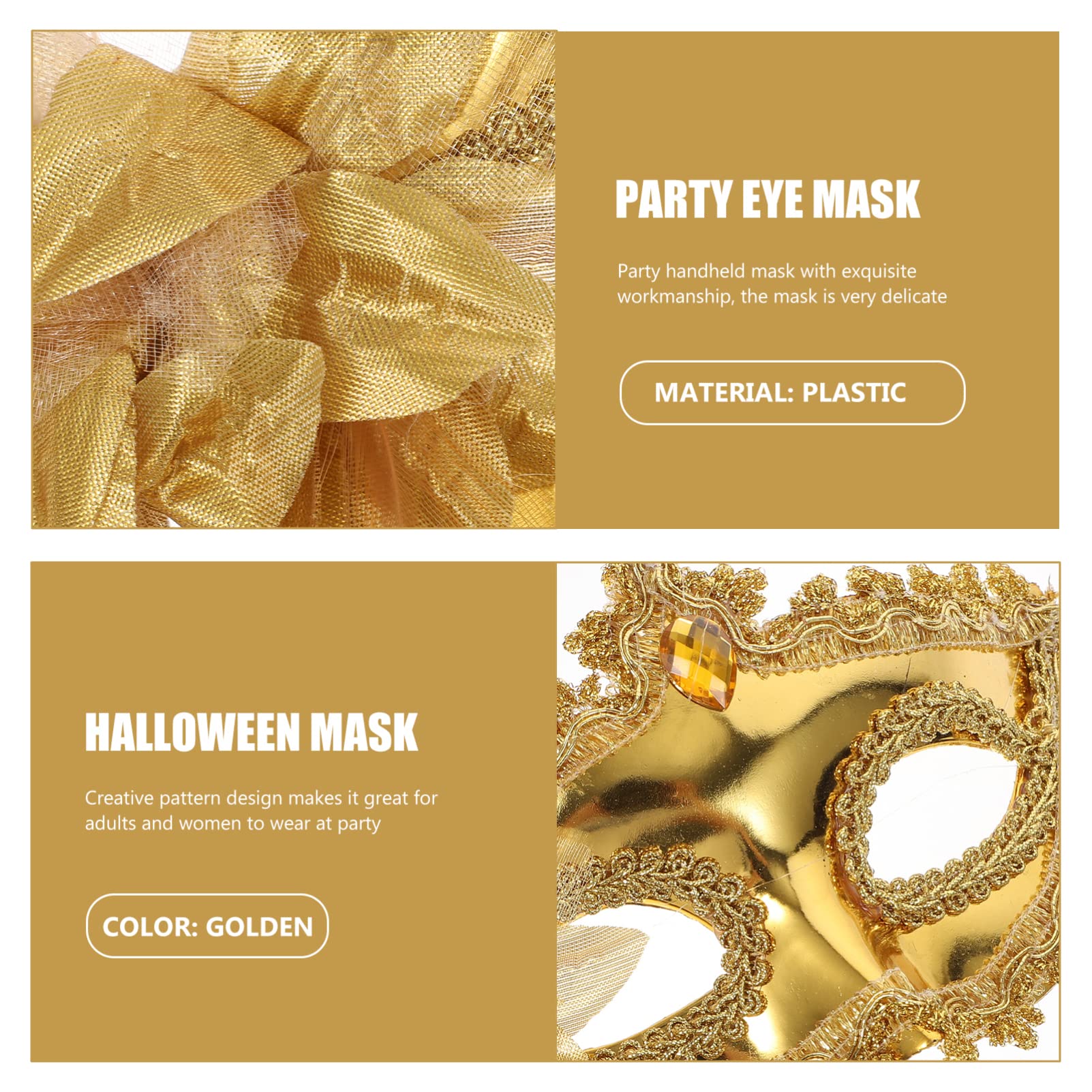 MAGICLULU Maschera Halloween da Decorare 3 Pezzi in Plastica Oro, Design Creativo Cristalli, Maschere a Mano Comode per Adulti e Donne, per Feste di Carnevale e Halloween