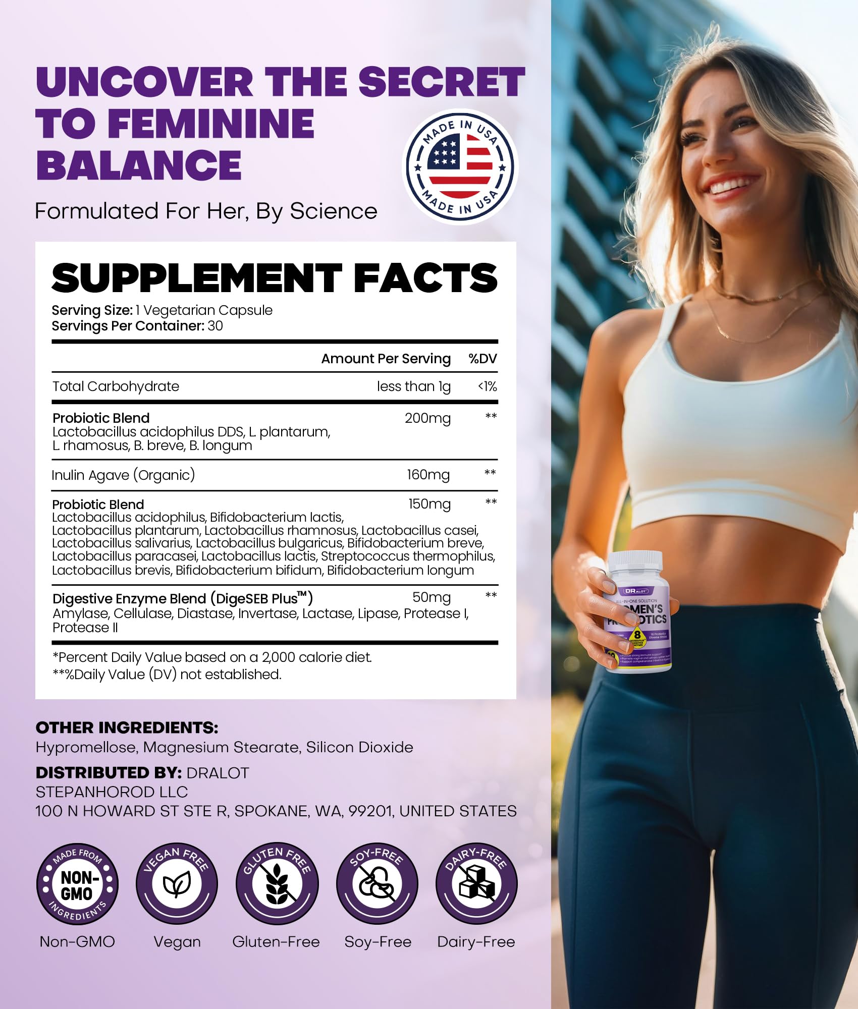 Vaginal Probiotics for Women with 16 Strains for pH Balance, Urinary & Intimate Health, Women’s Probiotic Enhanced DigeSEB Plus™ for Bloating, Gut Health & Immune Support, Delayed Release, Made in USA — Amazon image 6
