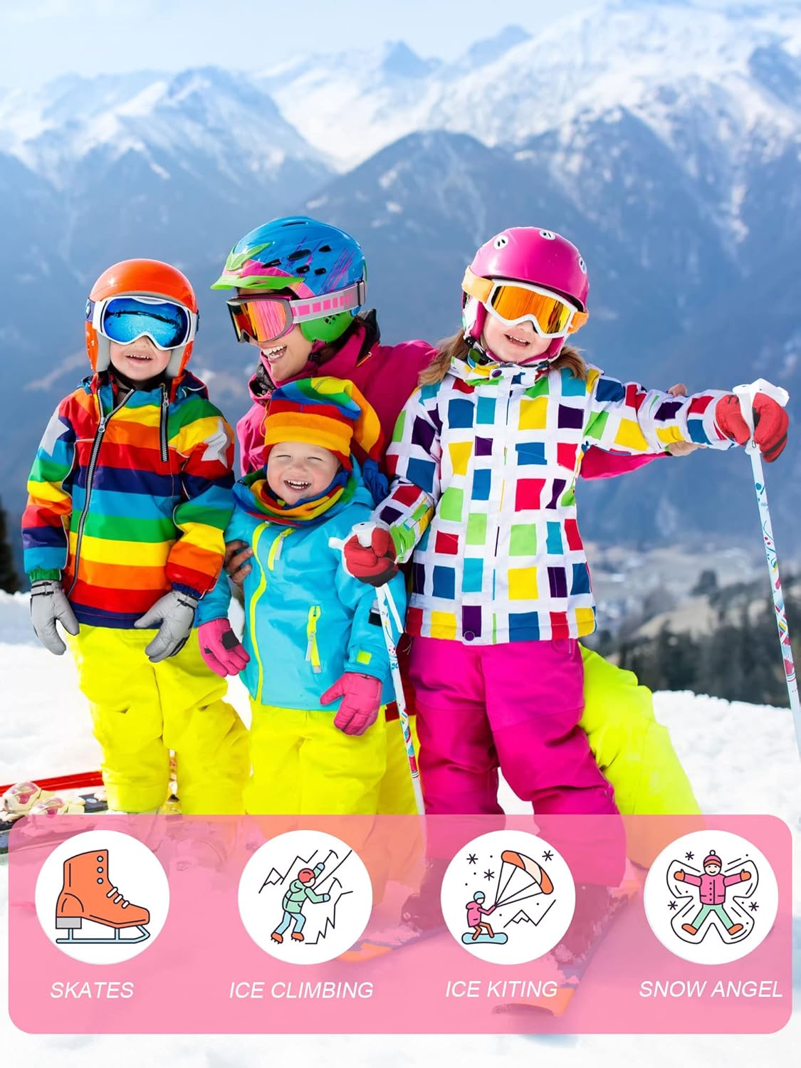 Newcotte 4 Pairs Kids Winter Gloves Waterproof Snow Ski Windproof Gloves for 8-15 Years Kids - Image 2
