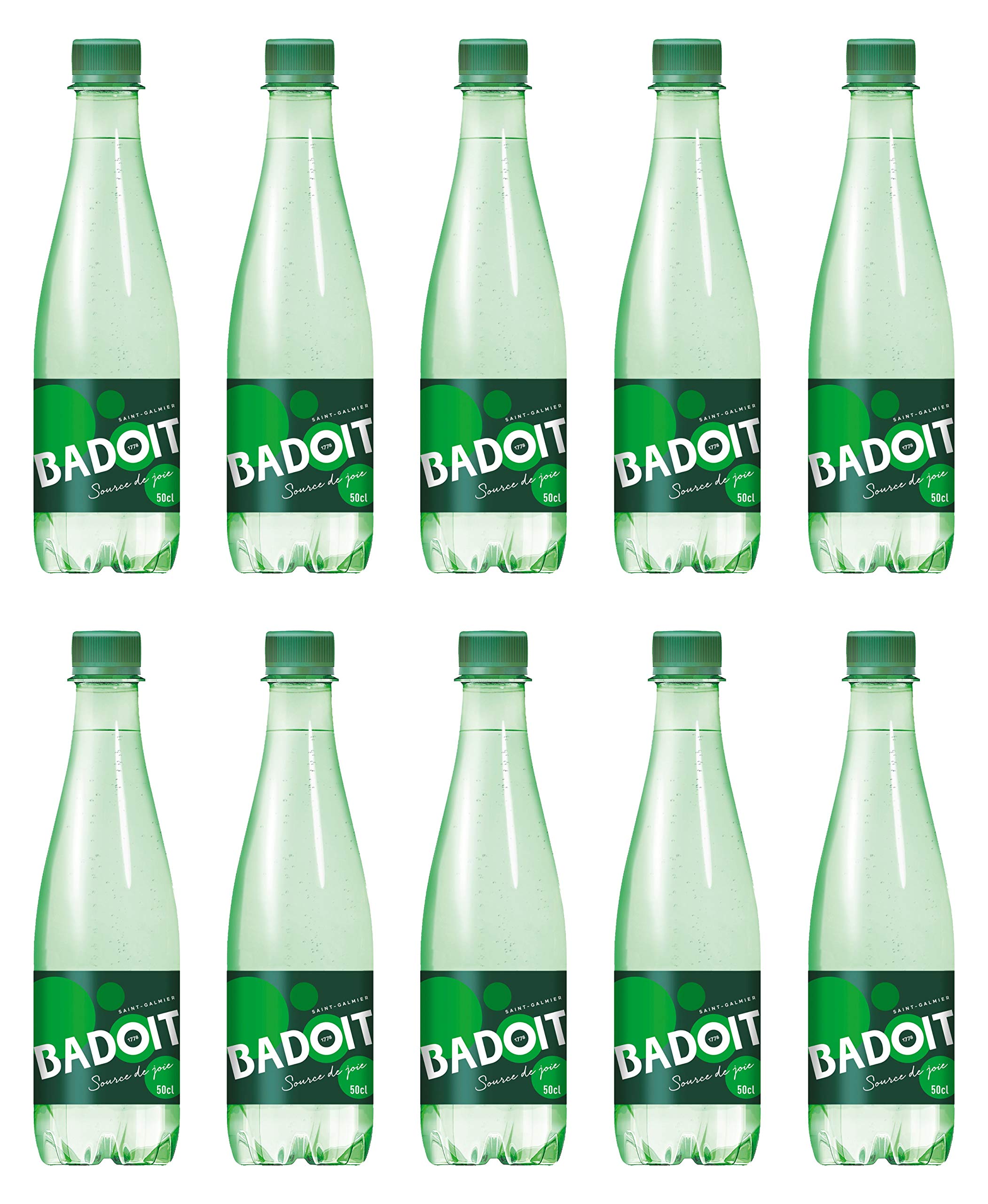 Badoit Natural Spring Lot de 10 bouteilles en plastique pour eau pétillante de 500 ml au total 500 ml