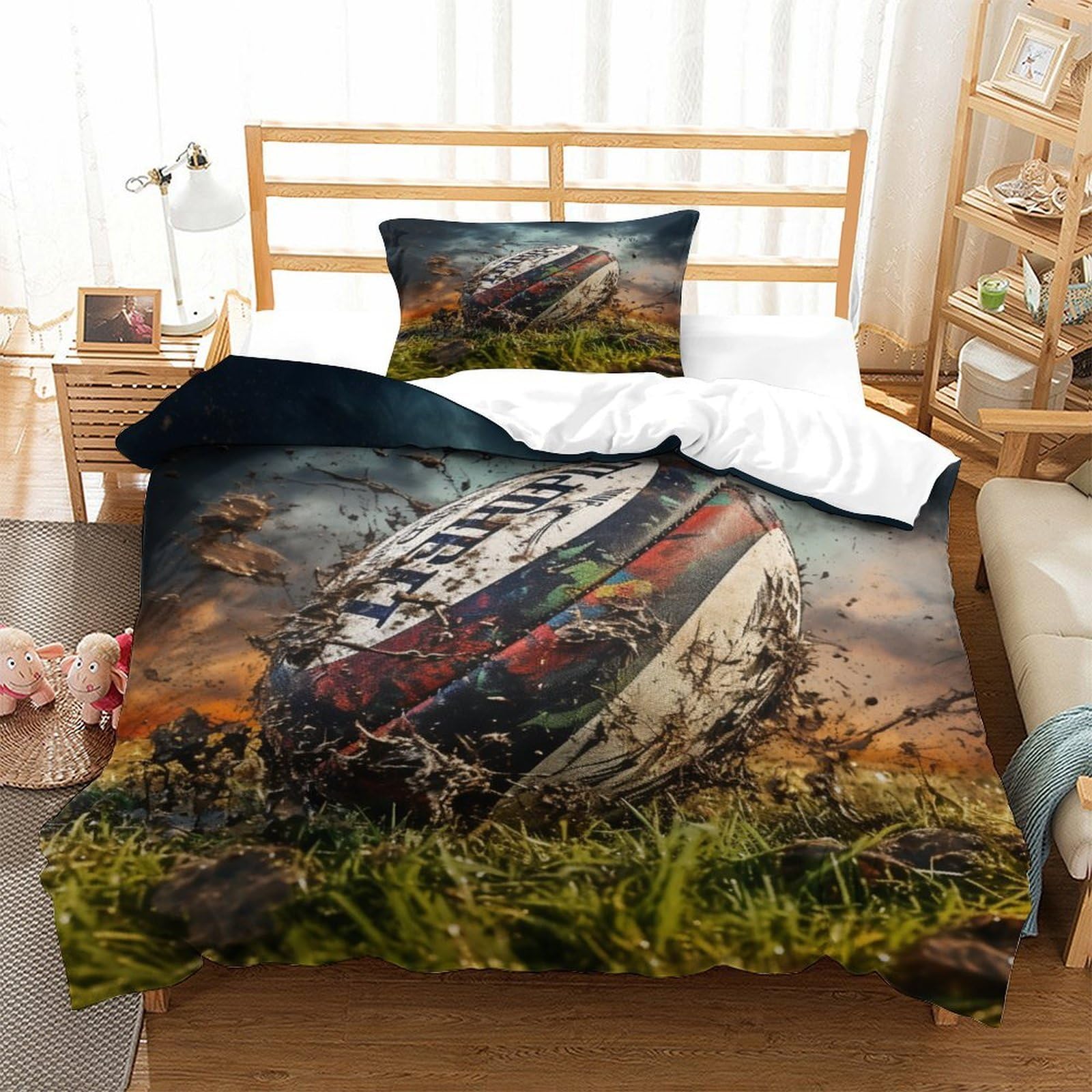 Lyjsmdaaa Ballon De Rugby Duvet Cover Sets 3 Pcs Hotel Quality Quilt Cover Bedding Bed Covers With Pillowcases With Zipper Closure Ultra Soft Hypoallergenic Microfiber Single（135X200cm）