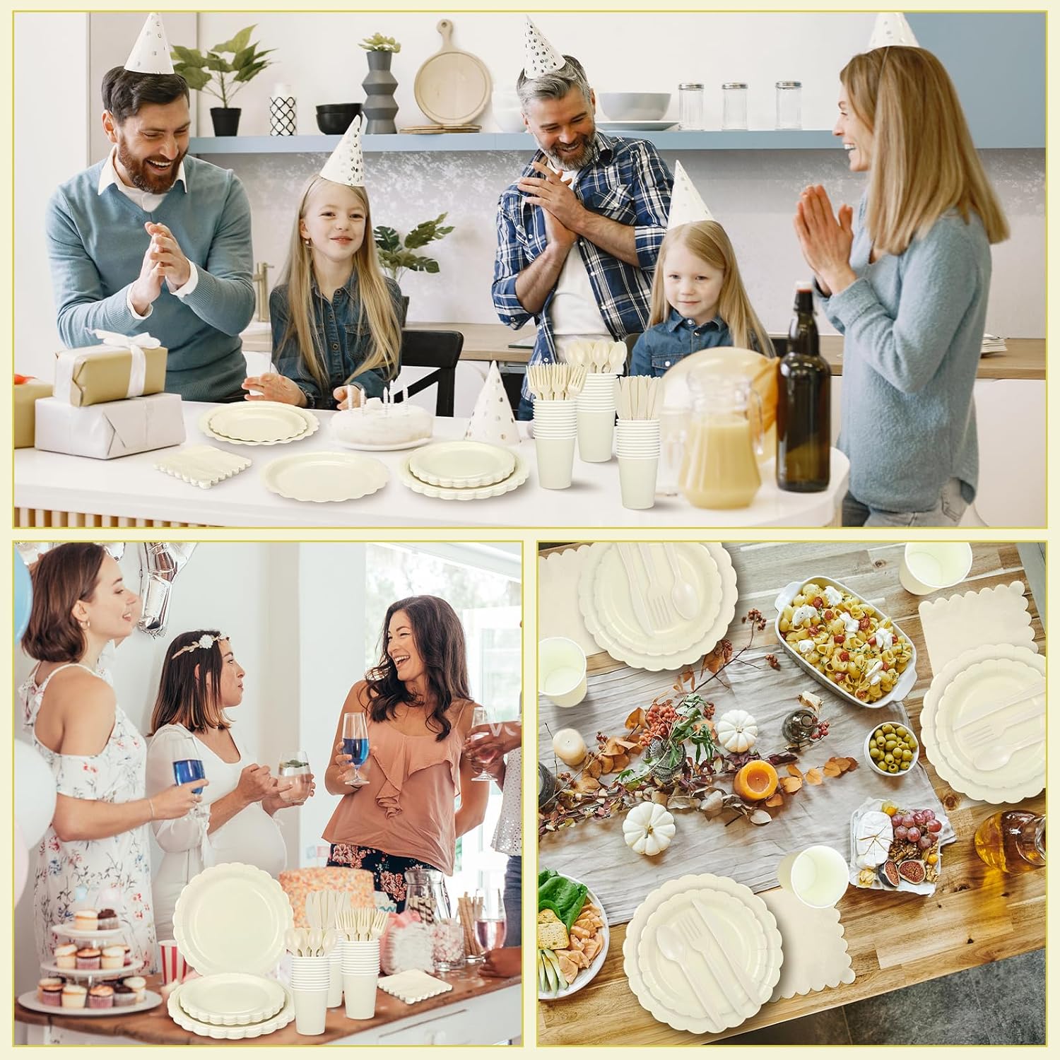 350 Pcs Ivory Dinnerware Sets, 9" Party Plates, 7" Cream Dessert Plate, 9oz Cups & Cutlery, 50 Guest Beige Scalloped Disposable Plates Set for Baby Bridal Shower, Wedding, Birthday - Image 7