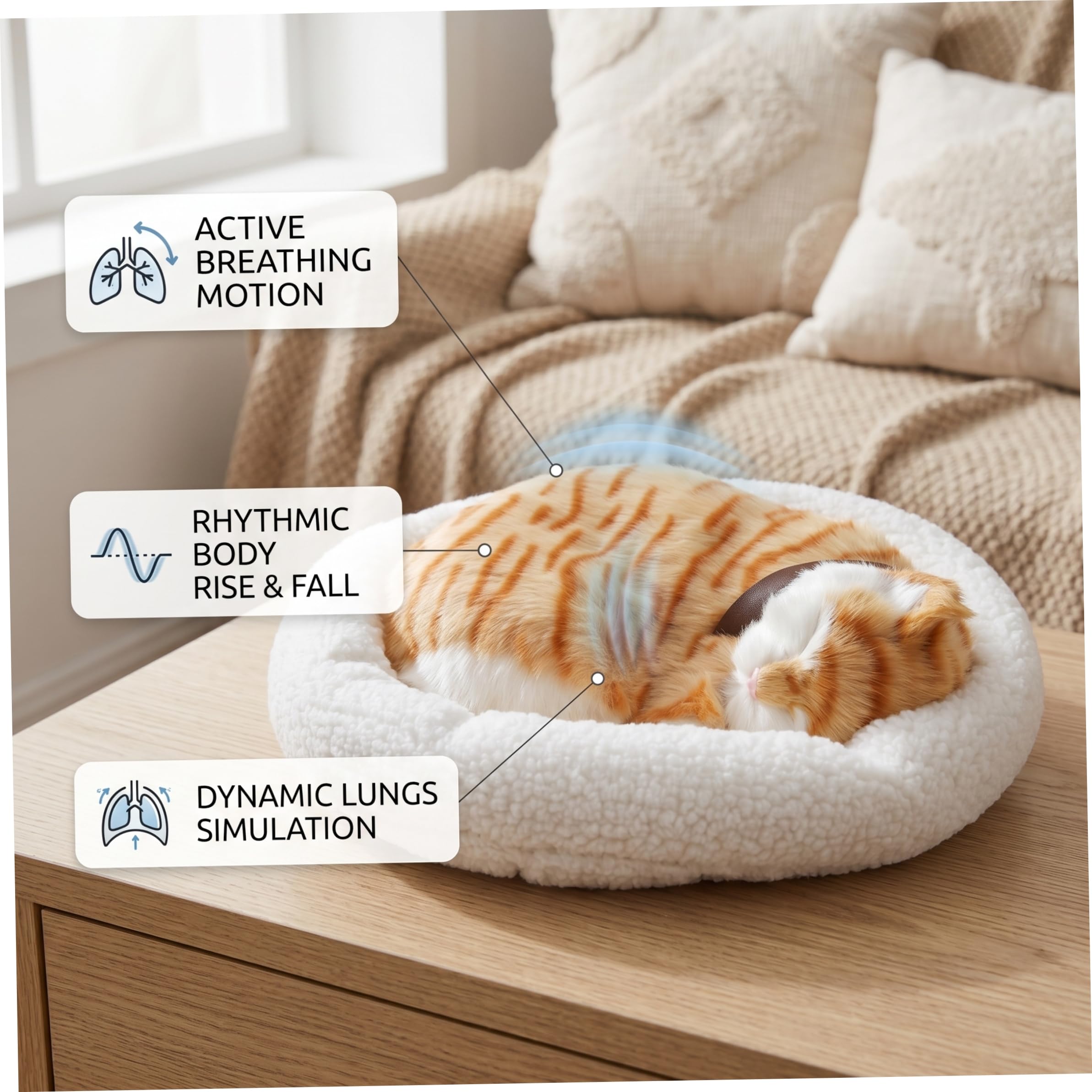 Peluche Gatto Arancione Gatto Realistico Animale Di Peluche Realistico Che Respira E Dal Suono Morbido Per La Decorazione Della Casa E Dell'Auto (12, 6x10, 6 Pollici)