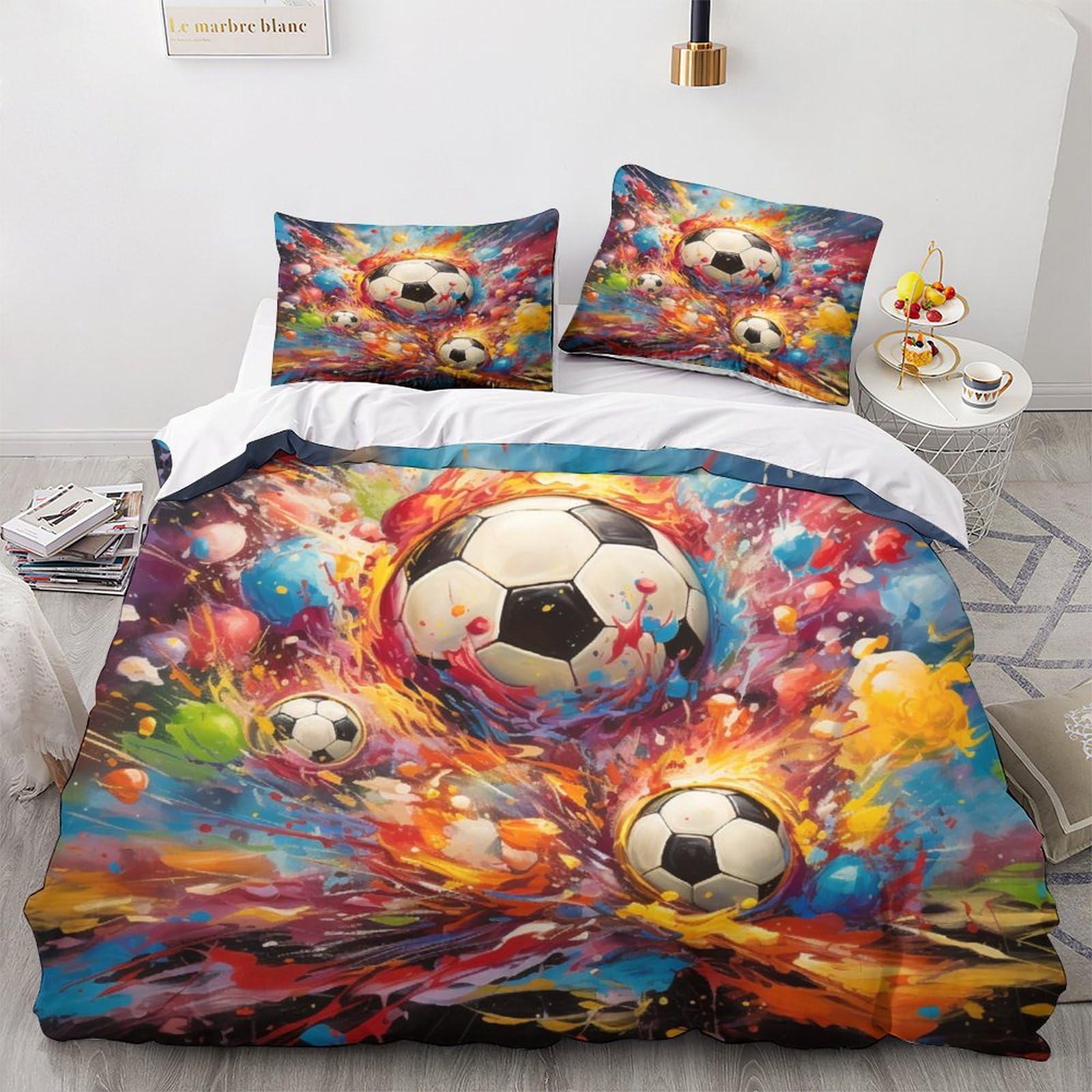 Housse de couette football 3D King 220x240 parure de lit 3 pièces