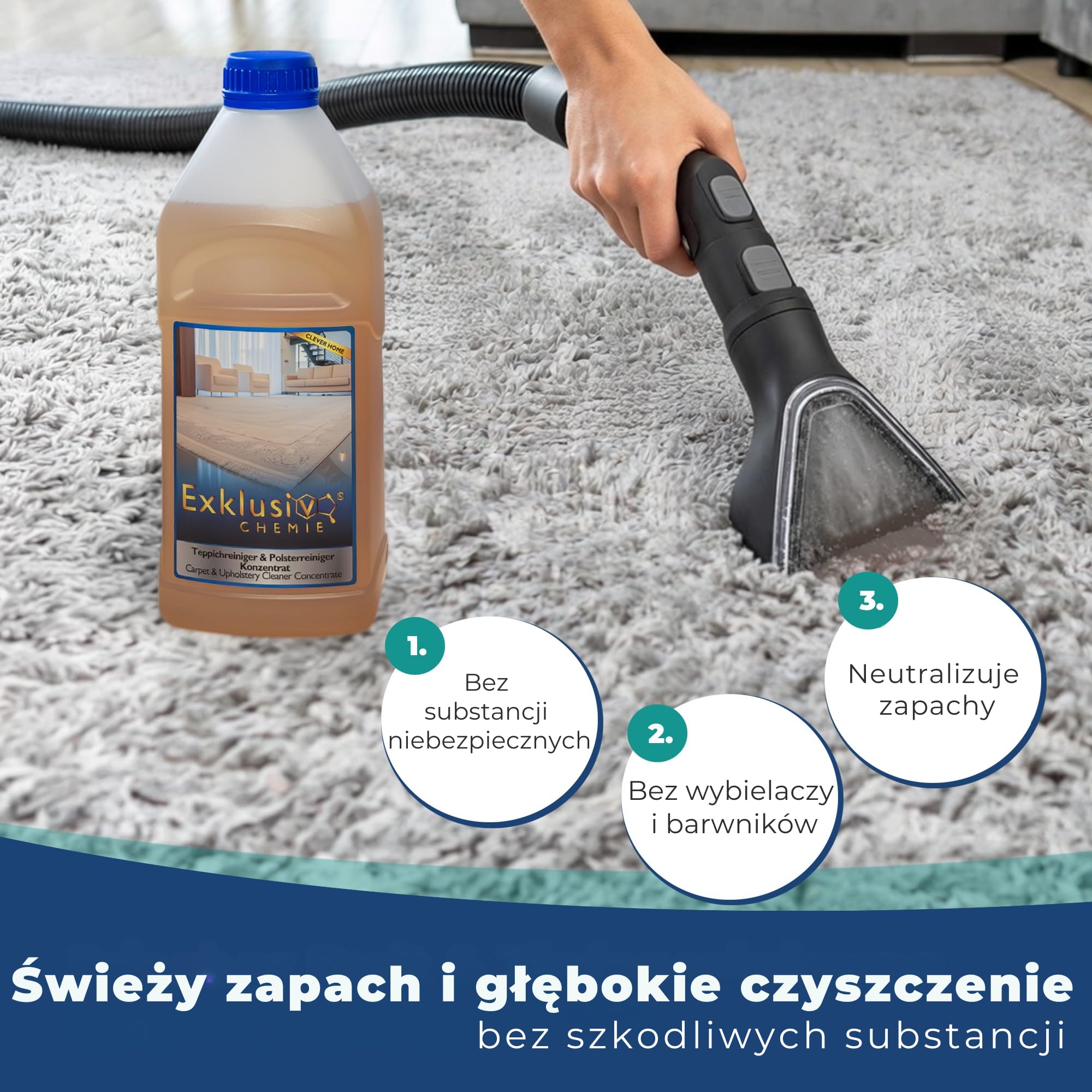 Koncentrat do czyszczenia dywanów i tapicerki 1L – Odpowiedni do odkurzaczy piorących i ekstrakcyjnych – Do dywanów, tapicerki, siedzeń samochodowych i powierzchni tekstylnych – Świeży zapach