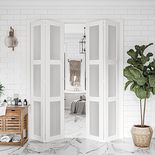 BARNER HOME Puertas biplegables, para apertura de 60 x 80 pulgadas (puertas dobles de 30 x 80 pulgadas), panel de vidrio templado esmerilado de 3