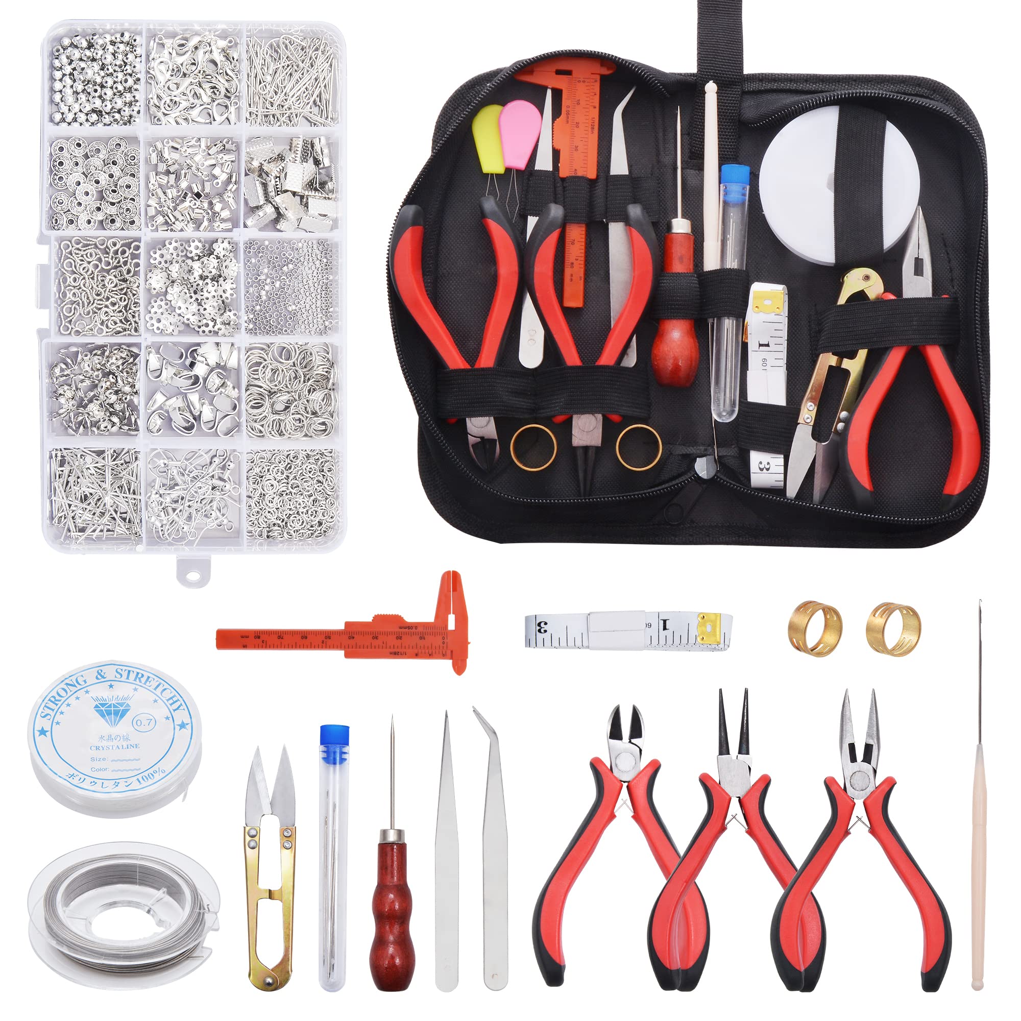 Zalava Kit de fabrication de bijoux, 1 300 pièces - Ensemble de 14 outils de réparation de bijoux avec pince de fil d'argent - A