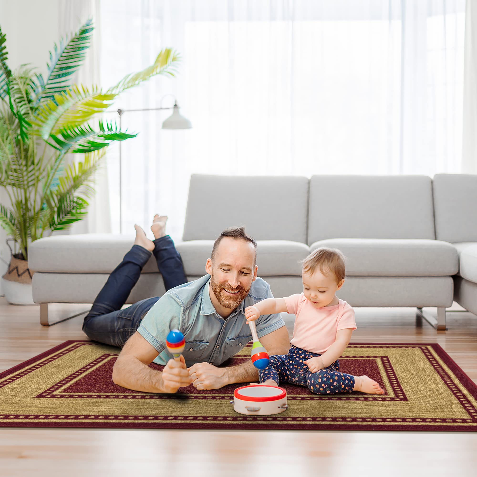 Ottomanson Homeline Collection NonSlip Rubberback Border Design 3x5