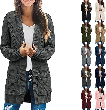 Cardigan Sweaters for Women Cable Knit Chunky Cardigan Sweaters Fall Long Sleeve Oversized Cardigans with Pockets