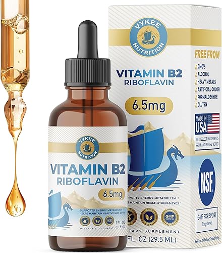 Vykee Nutrition Gotas de riboflavina de vitamina B2, suplemento líquido B2 para metabolismo energético, función celular y apoyo de la visión