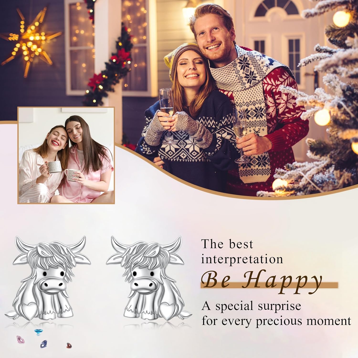 Yearace Animal Stud Earrings for Women 925 Sterling Silver Highland Cow Capybara Robin Bird Cat Bunny Stud Earrings Cute Animals Jewelry Gift for Women Girls - Image 6