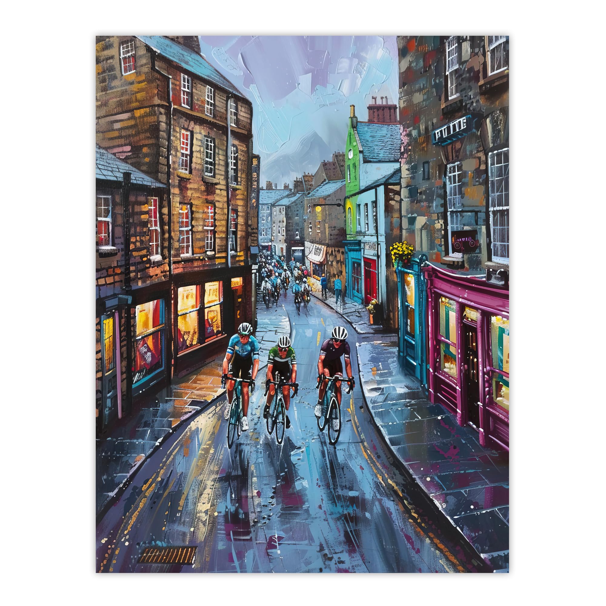 Artery8 Cyclists Tour De Yorkshire Race Modern Painting Living Room Extra Large XL Wall Art Poster Print