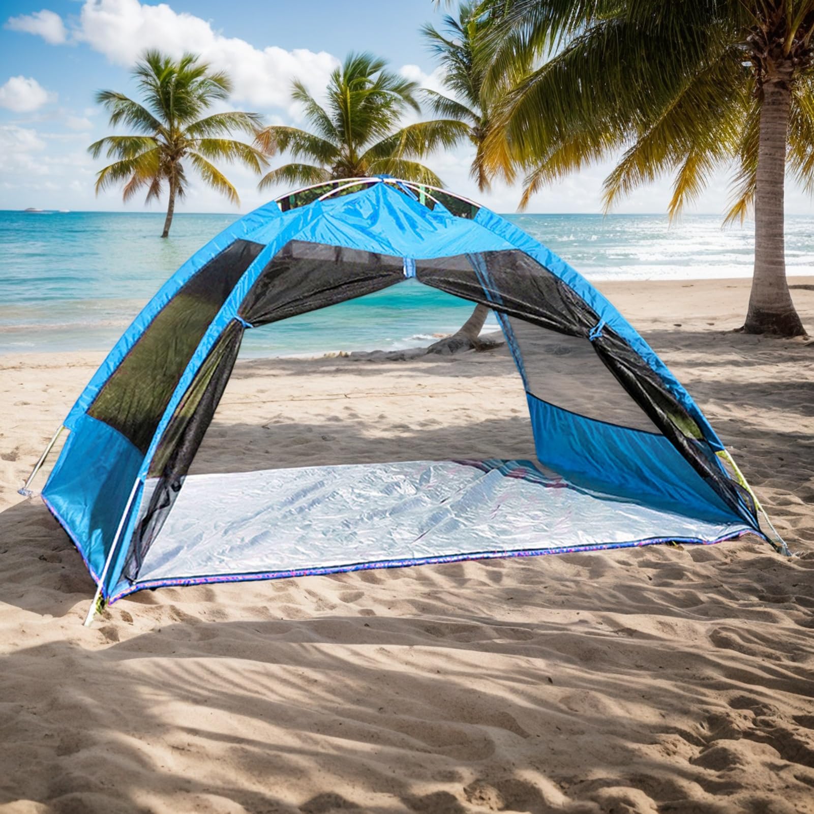 Abri de Plage UPF 50 de Plage Tente Extérieure | Brise-Portable Montage Facile Imperméable pour 3/4 Personnes Pique-nique Terrasse Pêche Camping Jardin Été Loisirs Familiaux