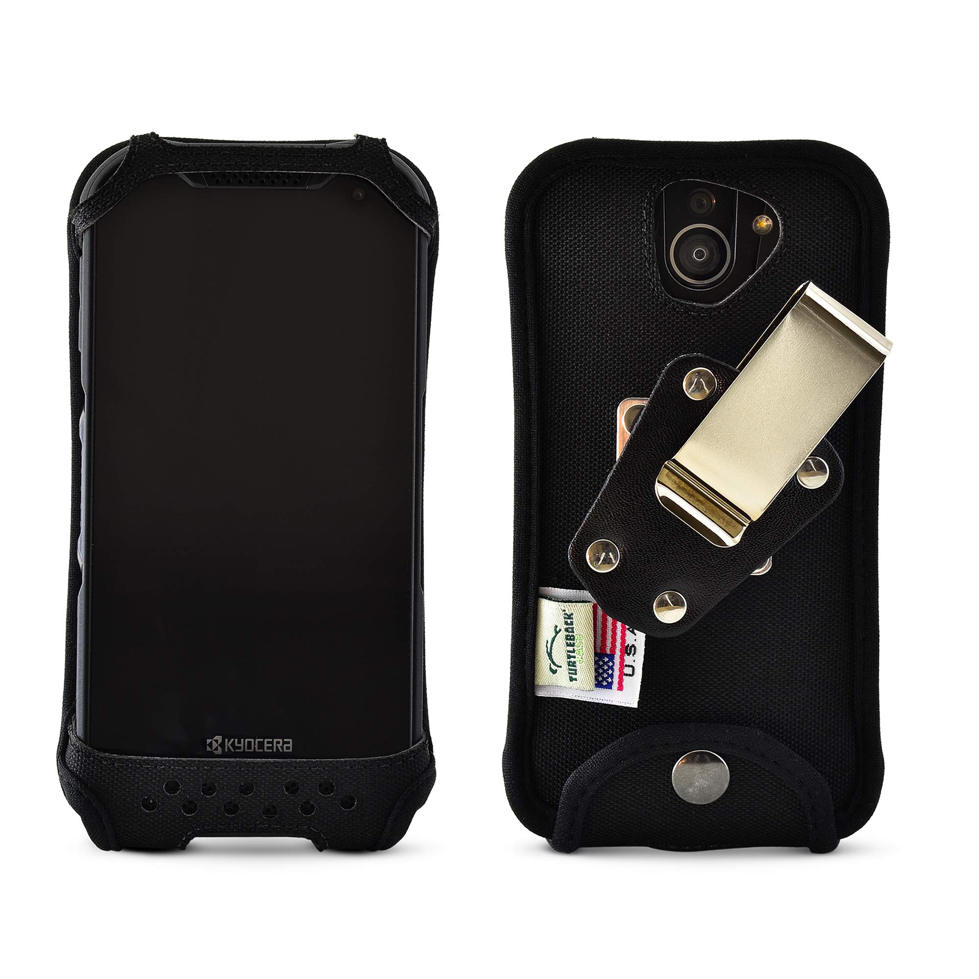 TurtleBackFitted Case Designed for Kyocera Duraforce Pro 2 Heavy Duty Black Nylon with Rotating, Romovable Metal Belt Clip