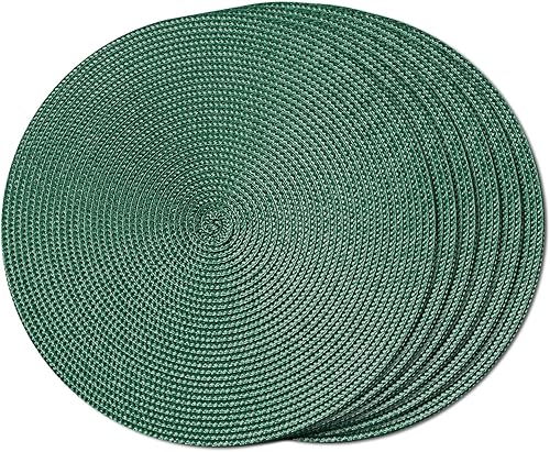 FunWheat Juego de 6 manteles individuales redondos trenzados para mesas de comedor, tejidos, lavables, antideslizantes, pequeños de 13 pulgadas (S