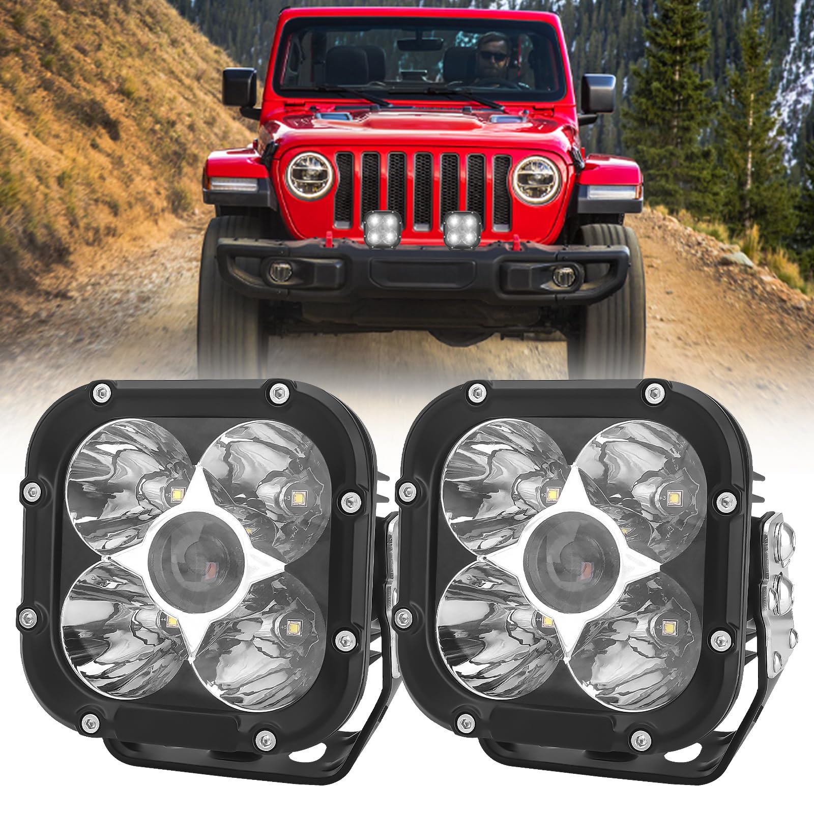 Chelhead 2Pcs 4.6 Inch Led Ditch Lights with Amber DRL 65W Spot Beam Led Cube Pod Lights IP68 Waterproof DT Connectors Compatible with Pickups Trucks Boats ATVs 4x4 RVs Offroad Tacoma