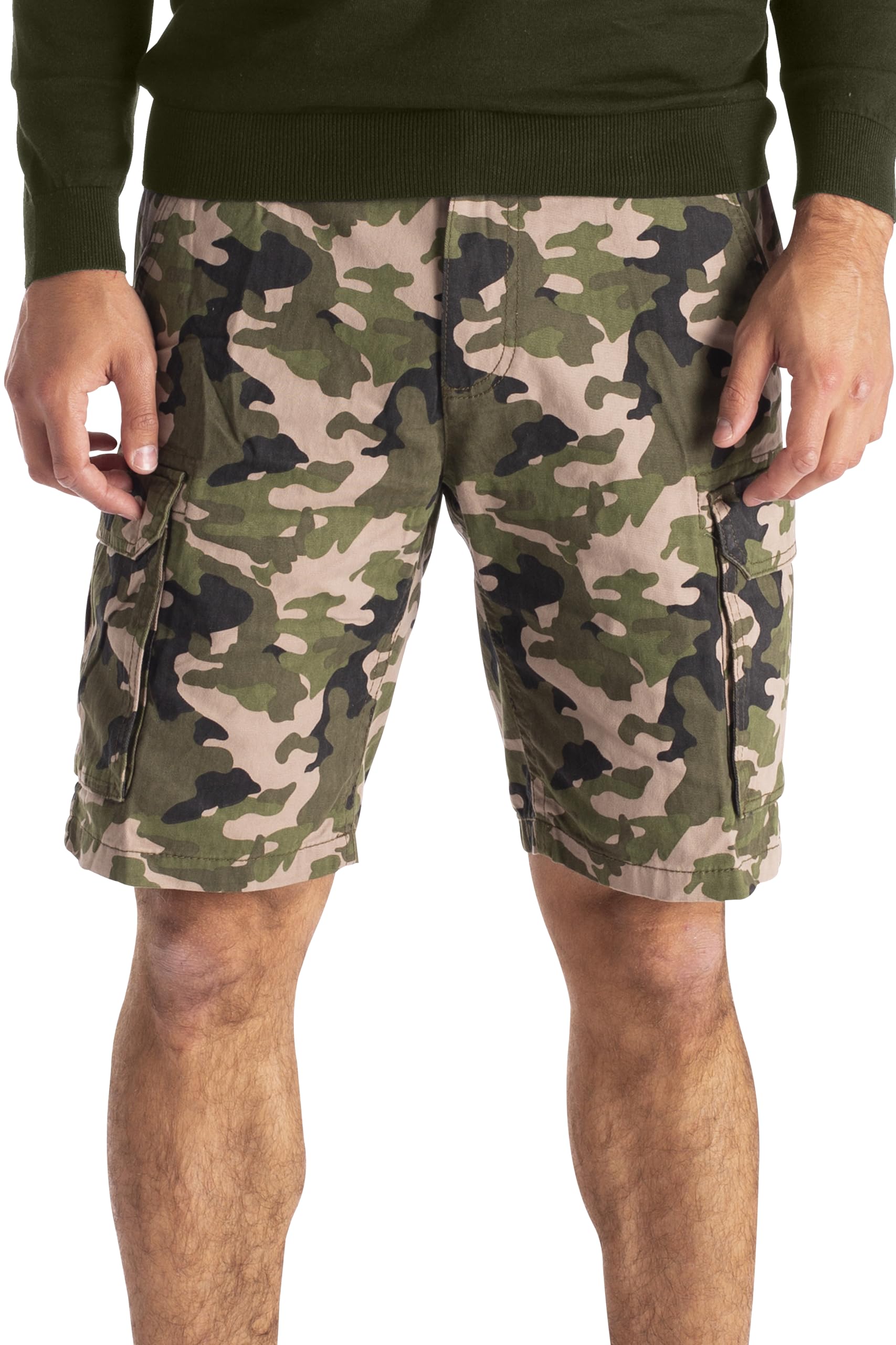 Westace Men's Olive Camo Army Casual Work Cargo Combat Camouflage Shorts Cotton Chino Half Pant Camo (, 36)