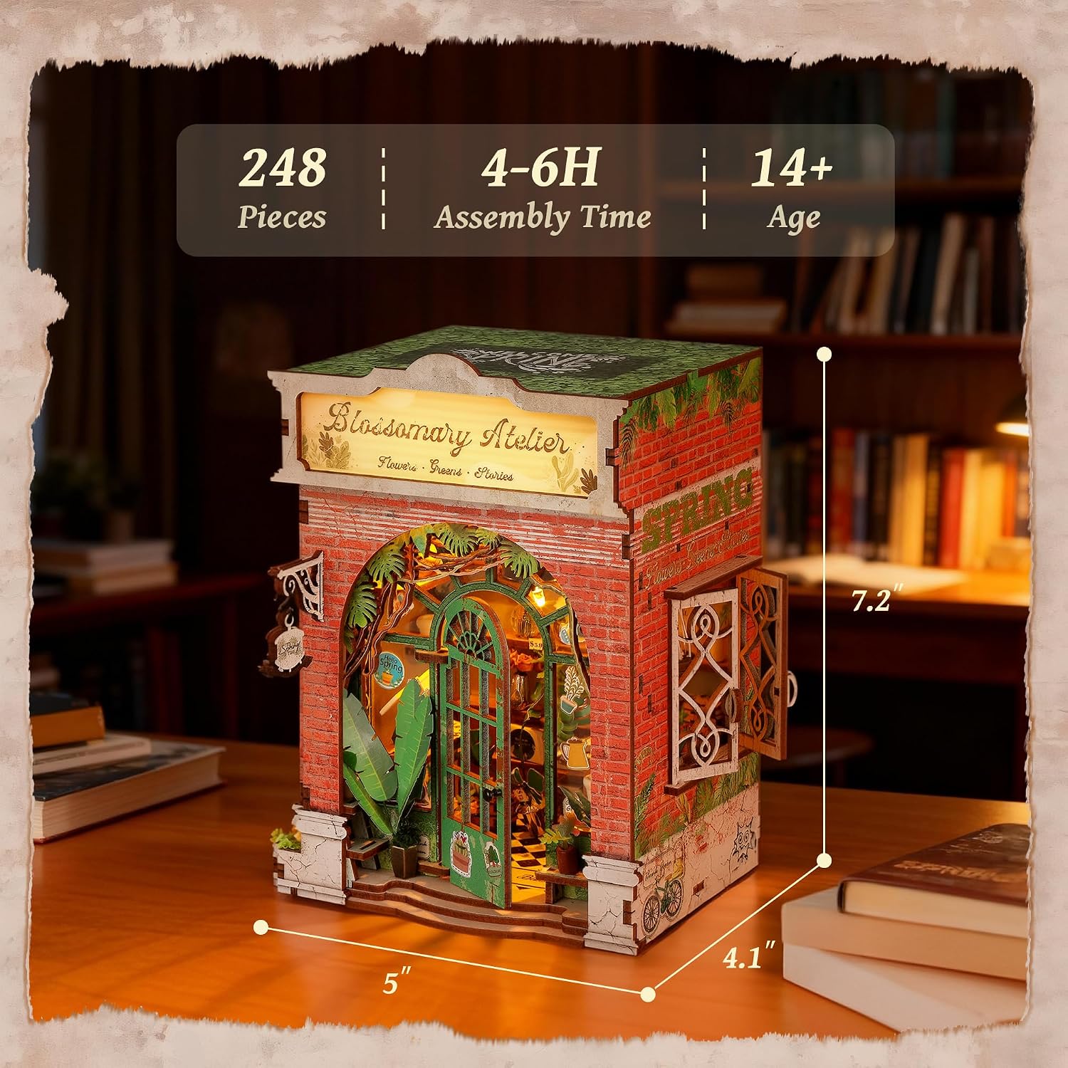FUNPOLA 3D Wooden Puzzle Miniature Dollhouse Kit – Flower Workshop Miniature Model with LED Lights – Home Decor DIY Creative Gifts for Adults image 4