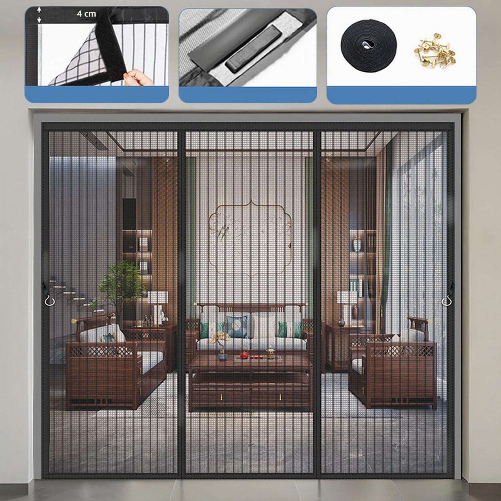 Moustiquaire Porte Fenetre Magnétique, Blanc, 180x210cm