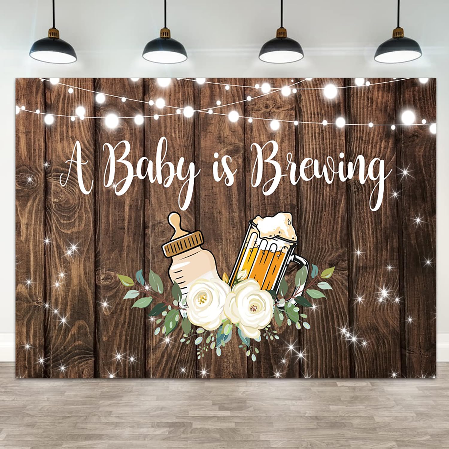 ASDCXZ 8x6ft Baby Shower Backdrop A Baby is Brewing Photography Background Feeding Bottle Beer Floral Rustic Wood Glitter Newborn Birthday Party