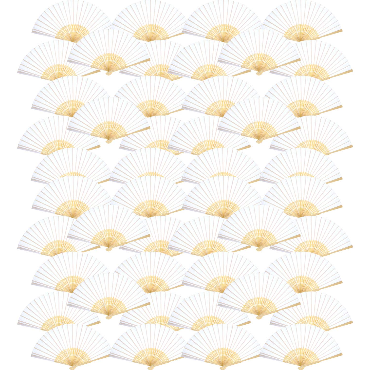 Hand Held Fans Silk Bamboo Folding Fans Handheld Folded Fan for Church Wedding Gift, Party Favors, DIY Decoration (White, 48 Pack)